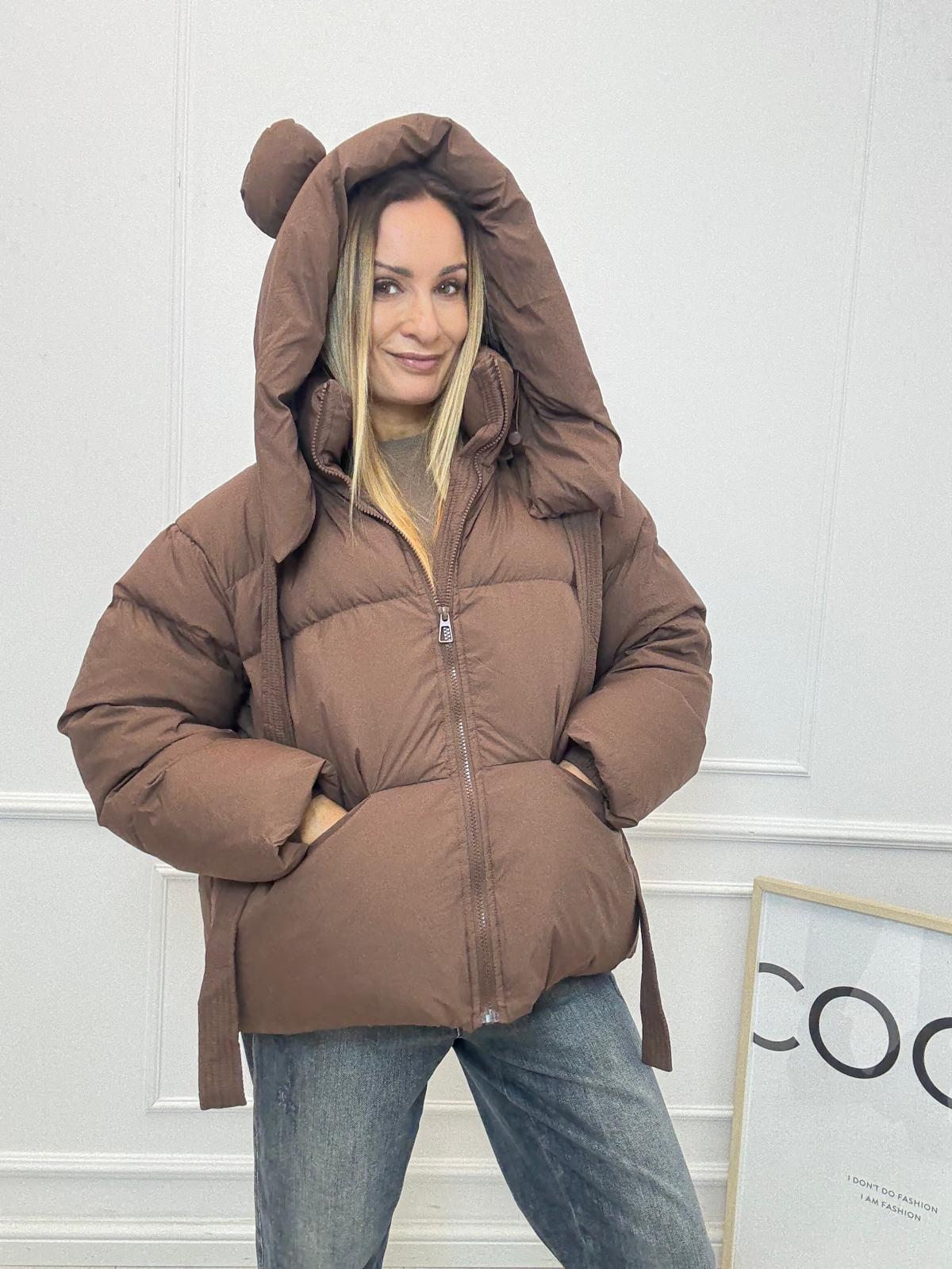 Ciepła i Stylowa Brązowa Puchowa Kurtka