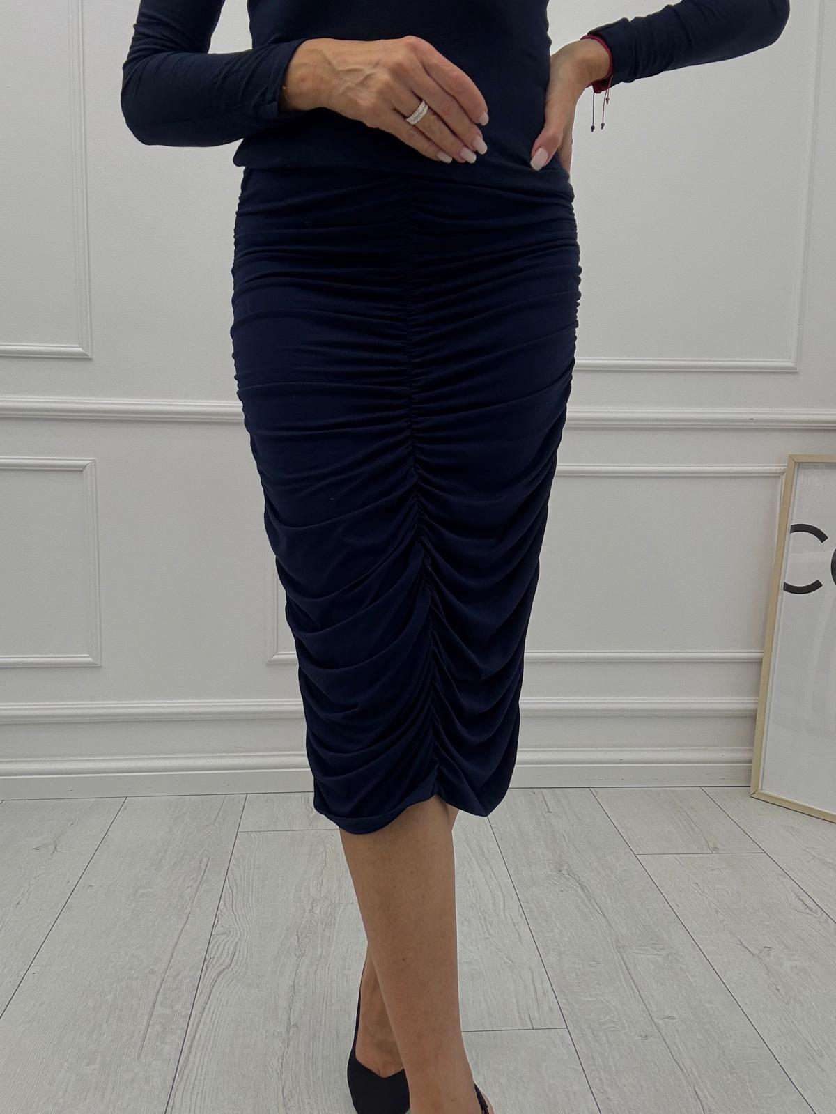 Granatowa Bambusowa Spódnica Drapowana Minouu 