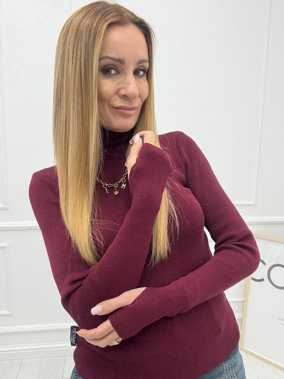 Sweter Minouu Półgolf Wiskoza Bordo