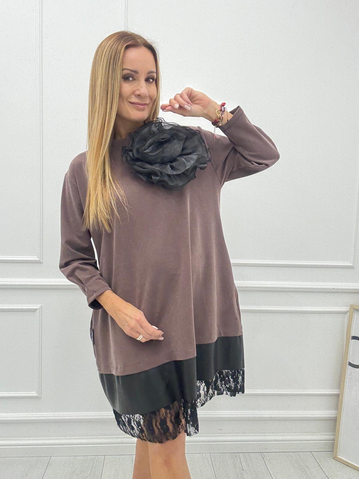 Czekoladowa Sukienka Minouu z Różą