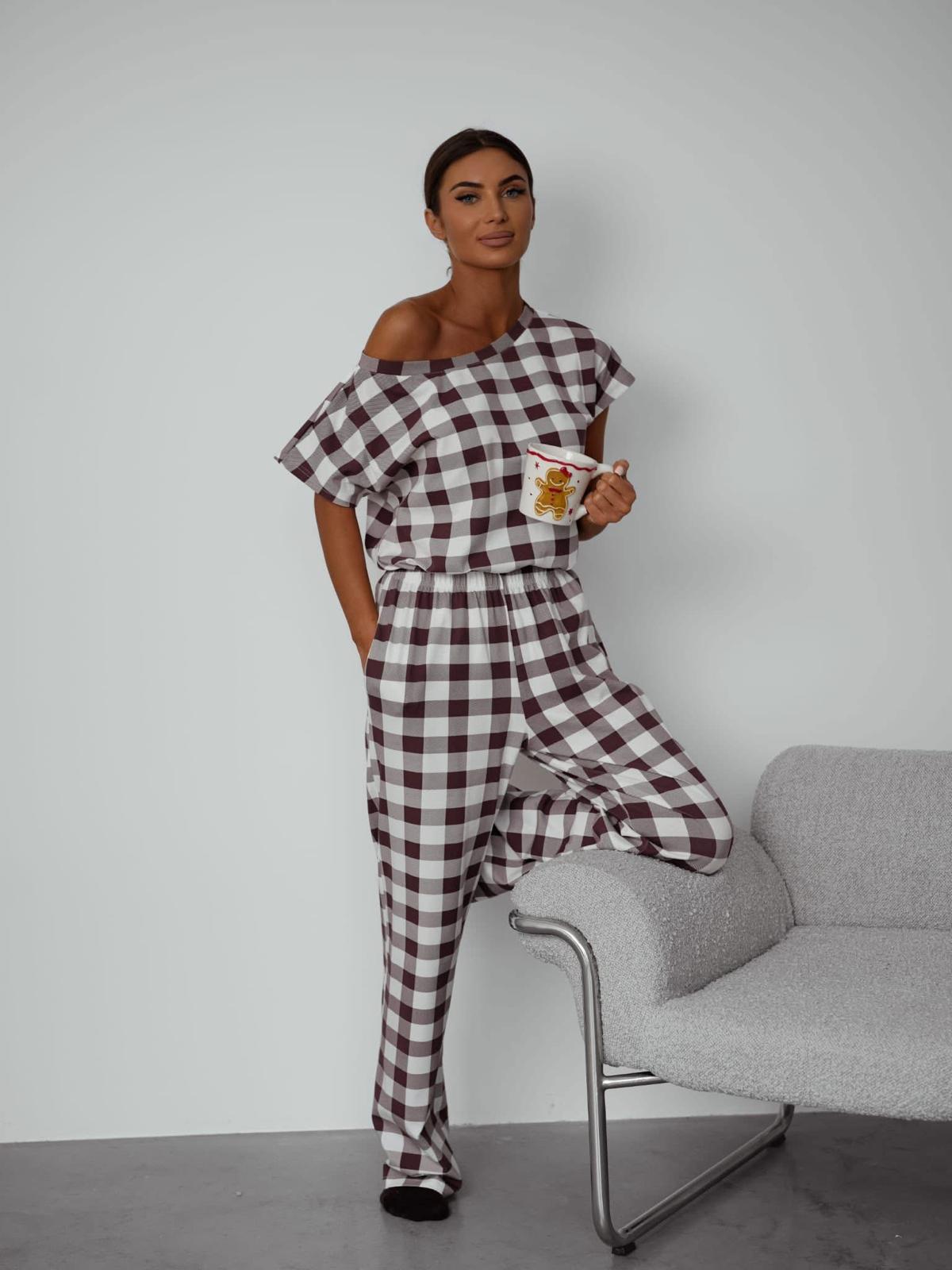 Biała Piżamka BOCCA w Brązową Kratkę