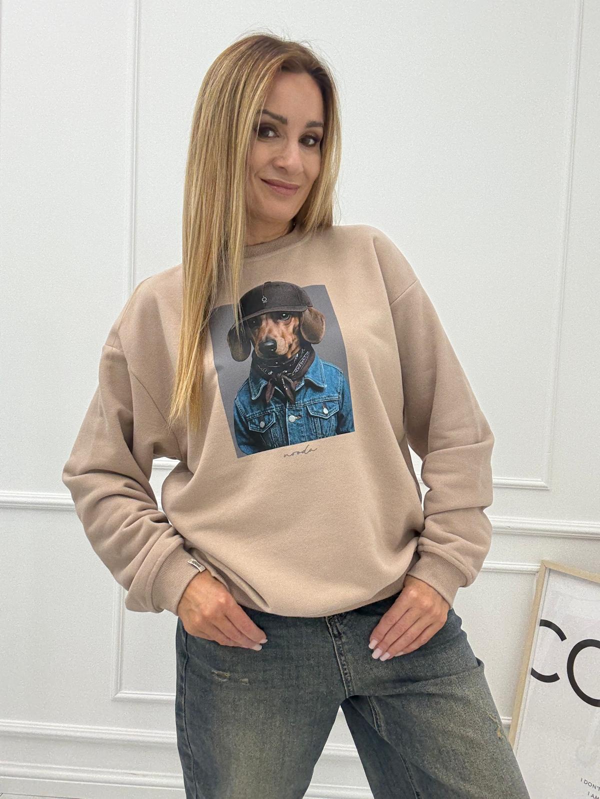  Bluza Nooda Jamnik w Czapce Kolor Beżowy 