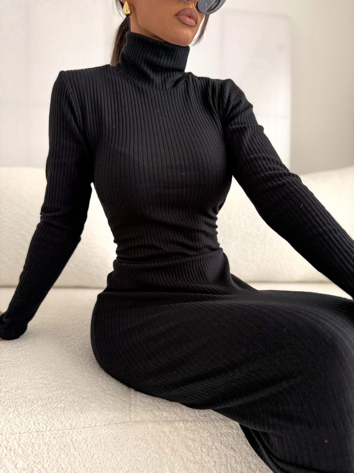 Dopasowana Sukienka BOCCA z Półgolfem Czarna