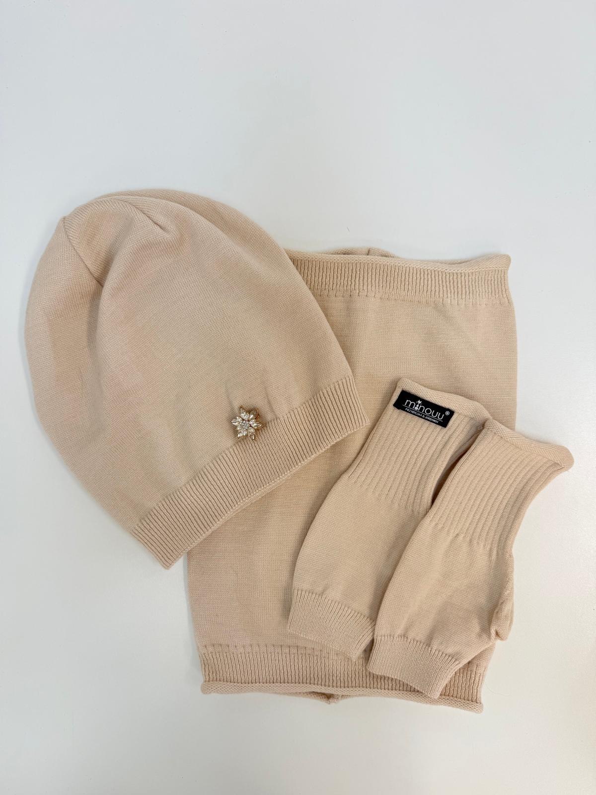 Jasno Beżowy Komplet 3 w 1 Minouu z Przypinką