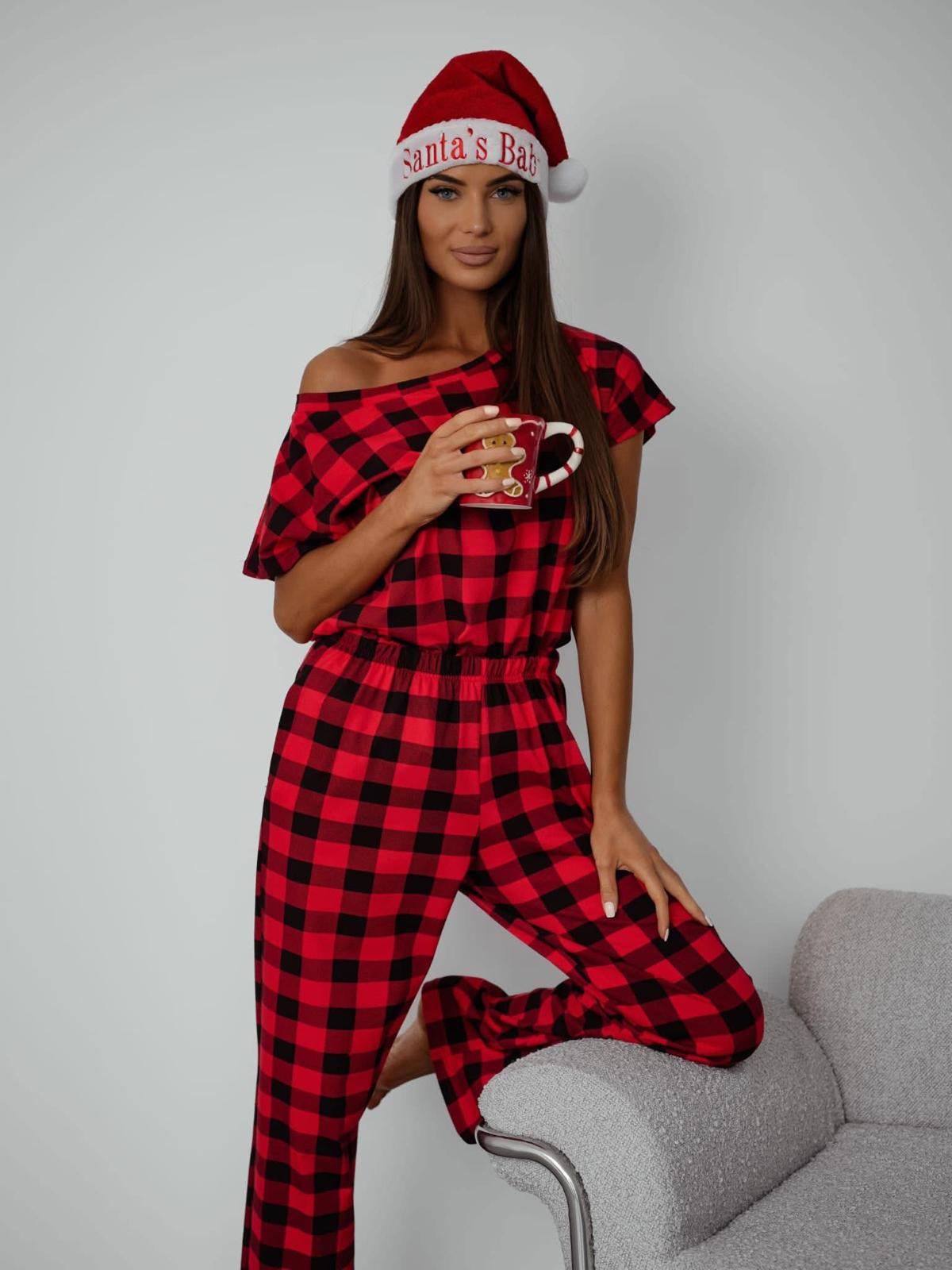 Biała Piżamka BOCCA w Czerwoną Kratkę