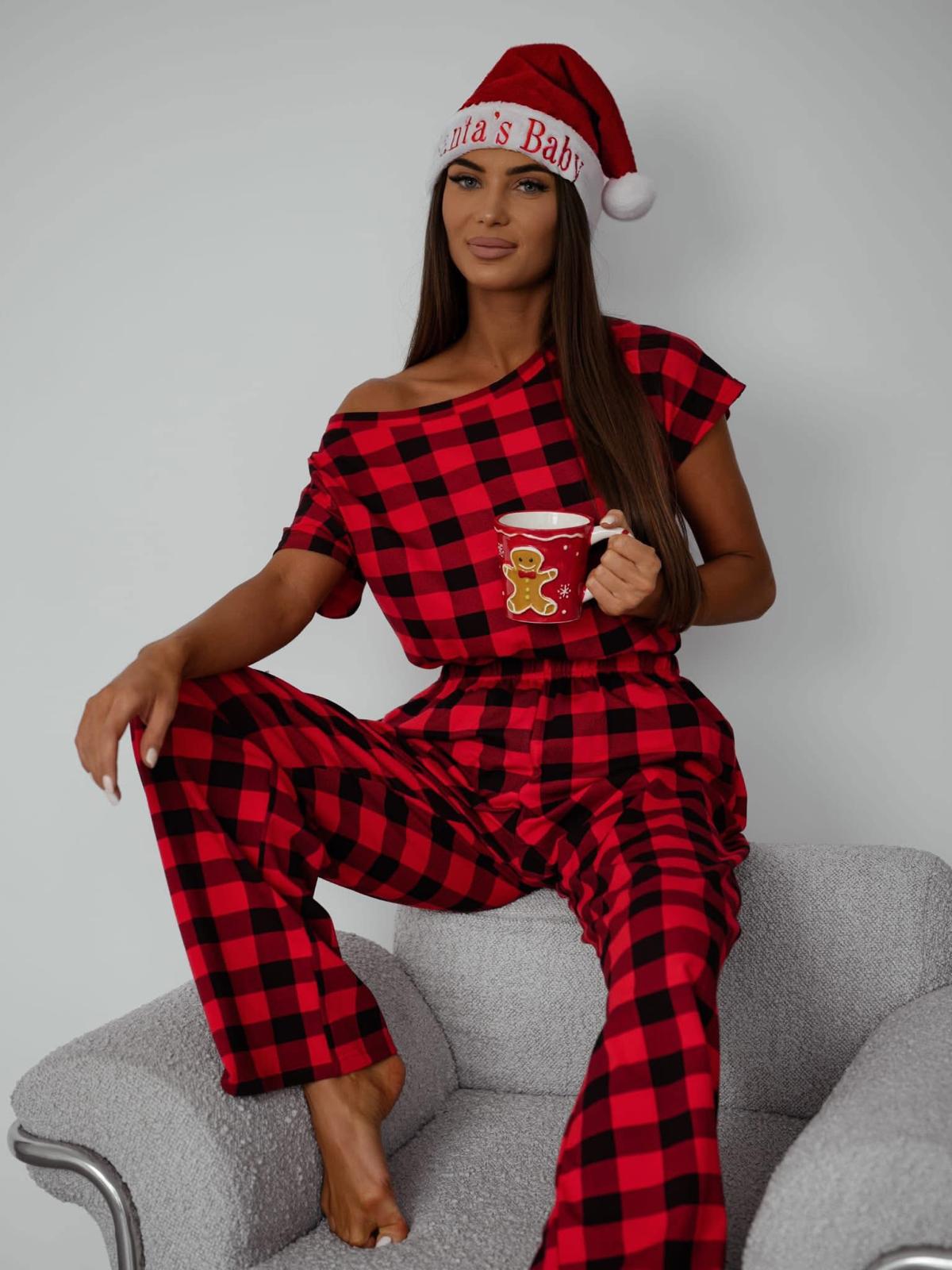 Biała Piżamka BOCCA w Czerwoną Kratkę