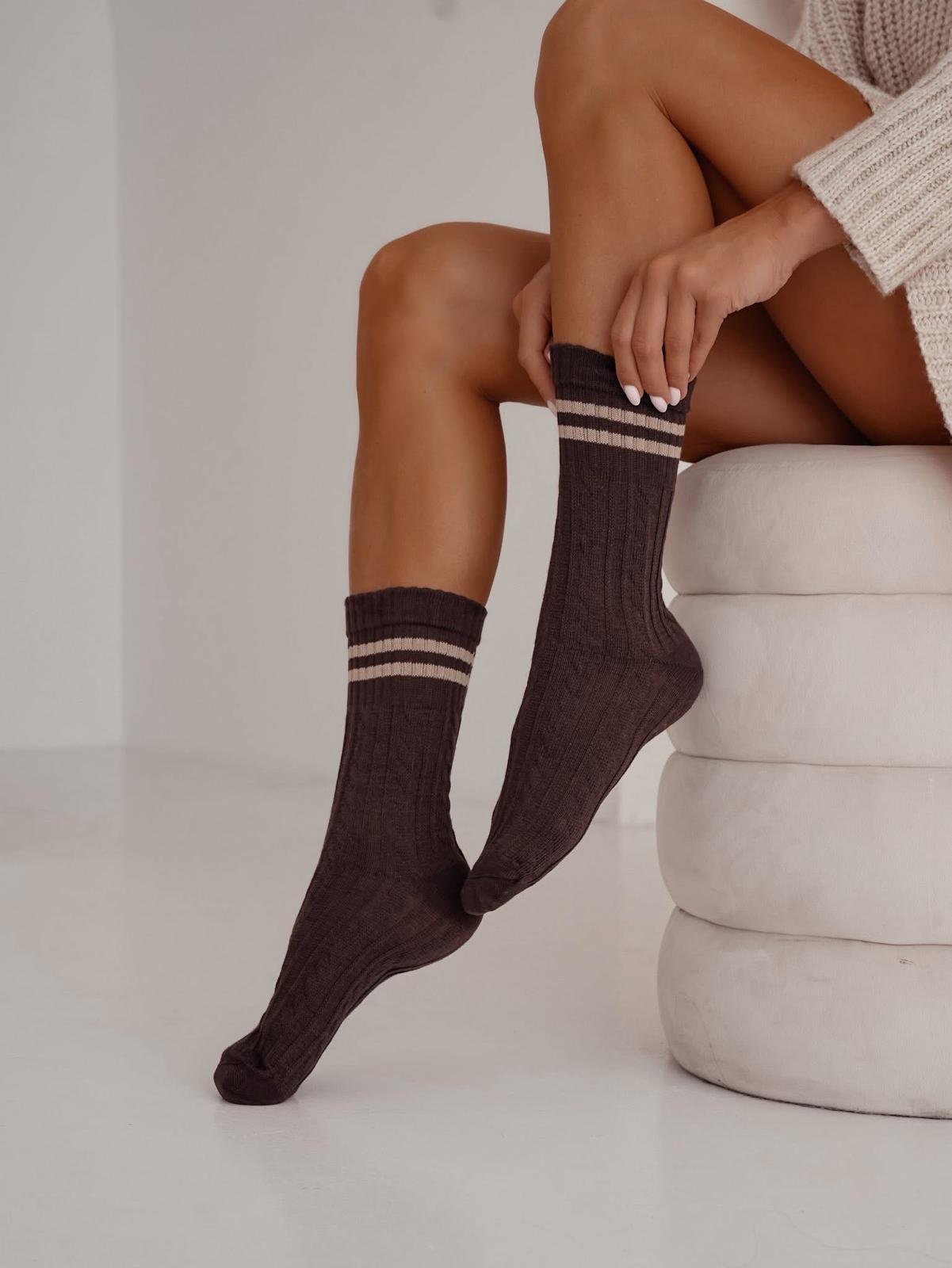 Skarpetki Damskie Warkocz Czekolada z Paskami