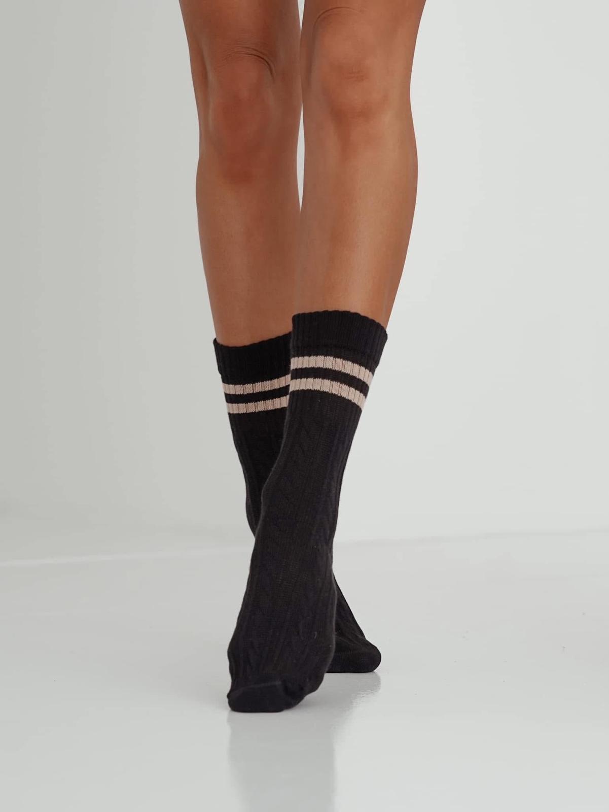 Skarpetki Damskie Warkocz Czarne z Paskami