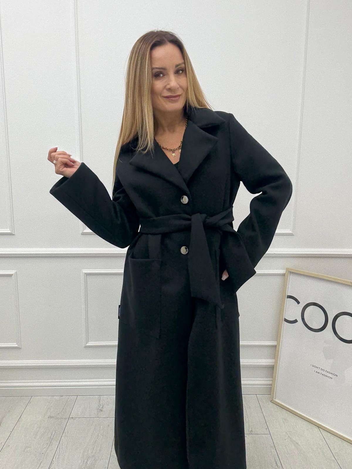 Długi Płaszcz Premium z Paskiem Minouu Czarny