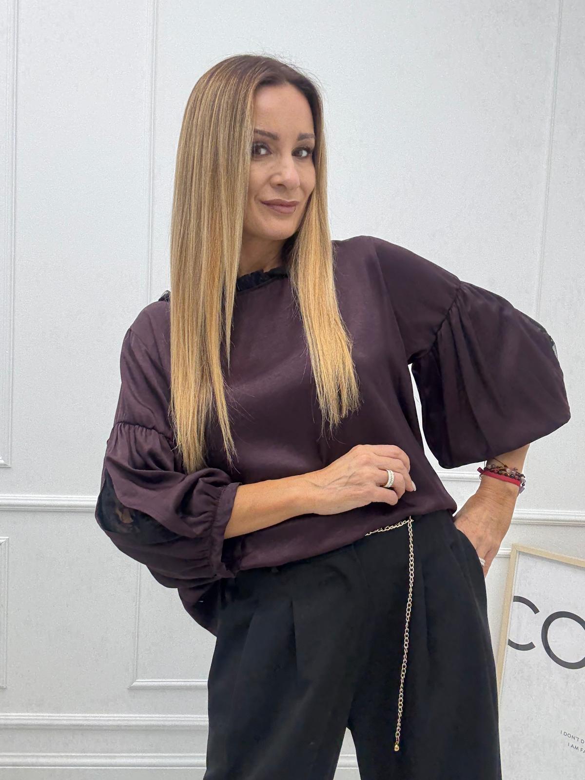 Bluzka Koszula Bufki Minouu Śliwka