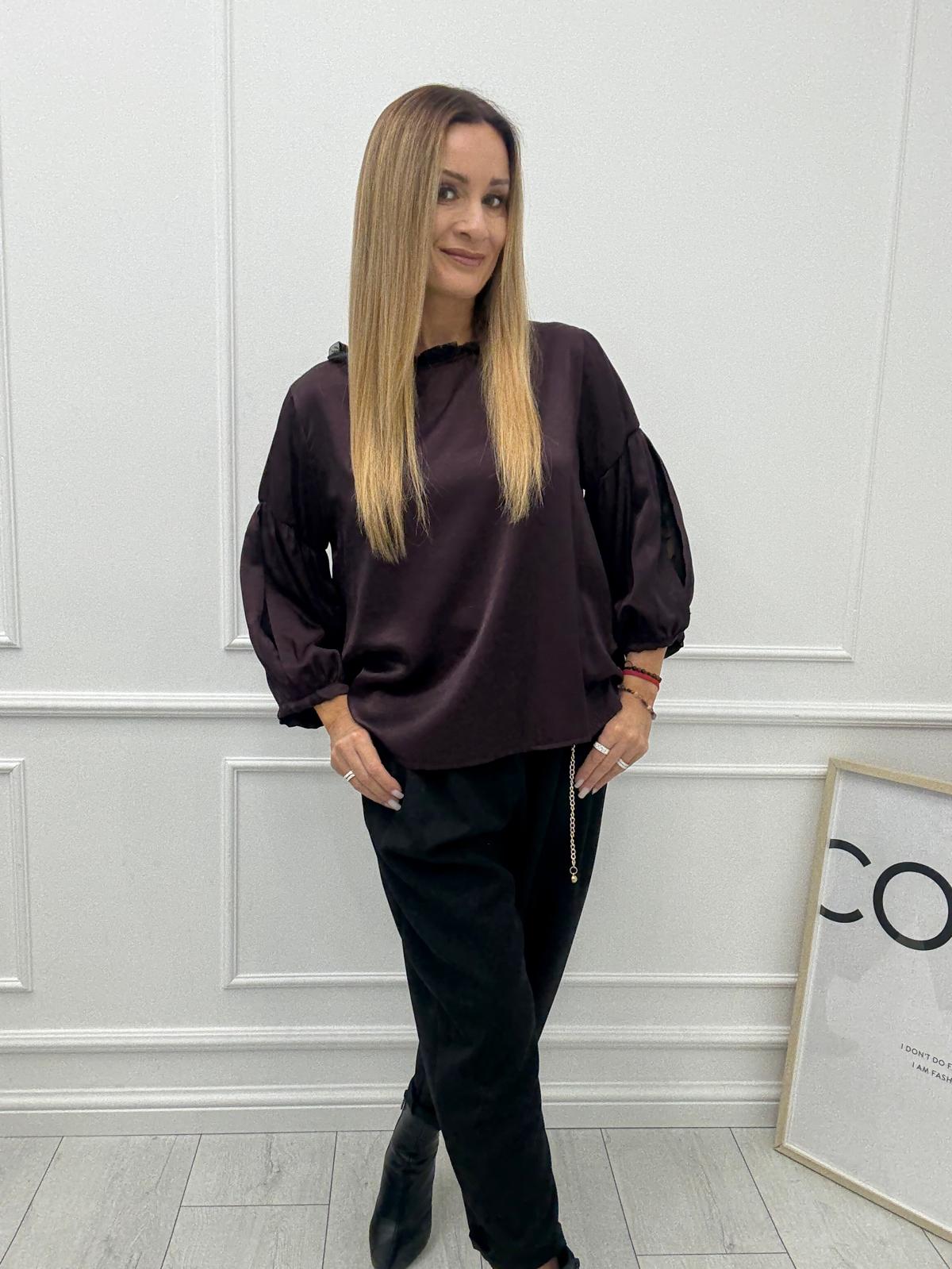 Bluzka Koszula Bufki Minouu Śliwka