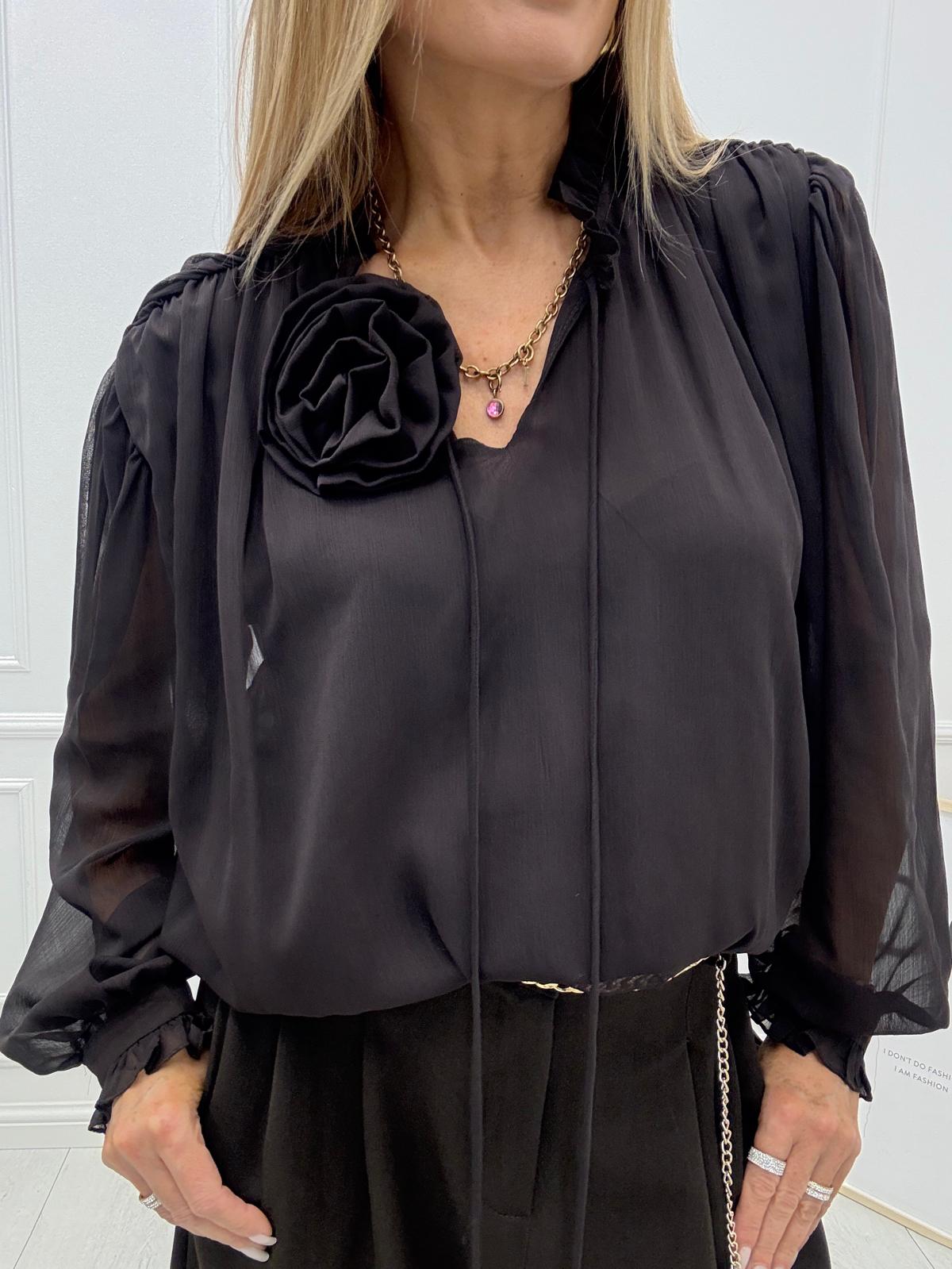  Czekoladowa Koszula Bluzka z Różą