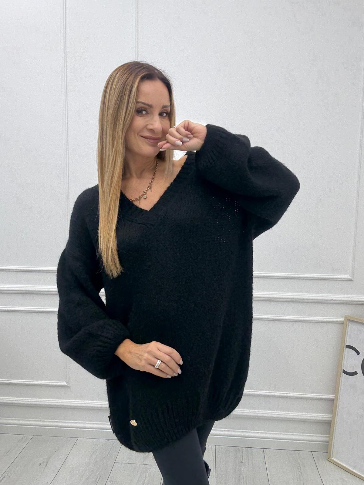 Długi Sweter Tunika Czarny Minouu