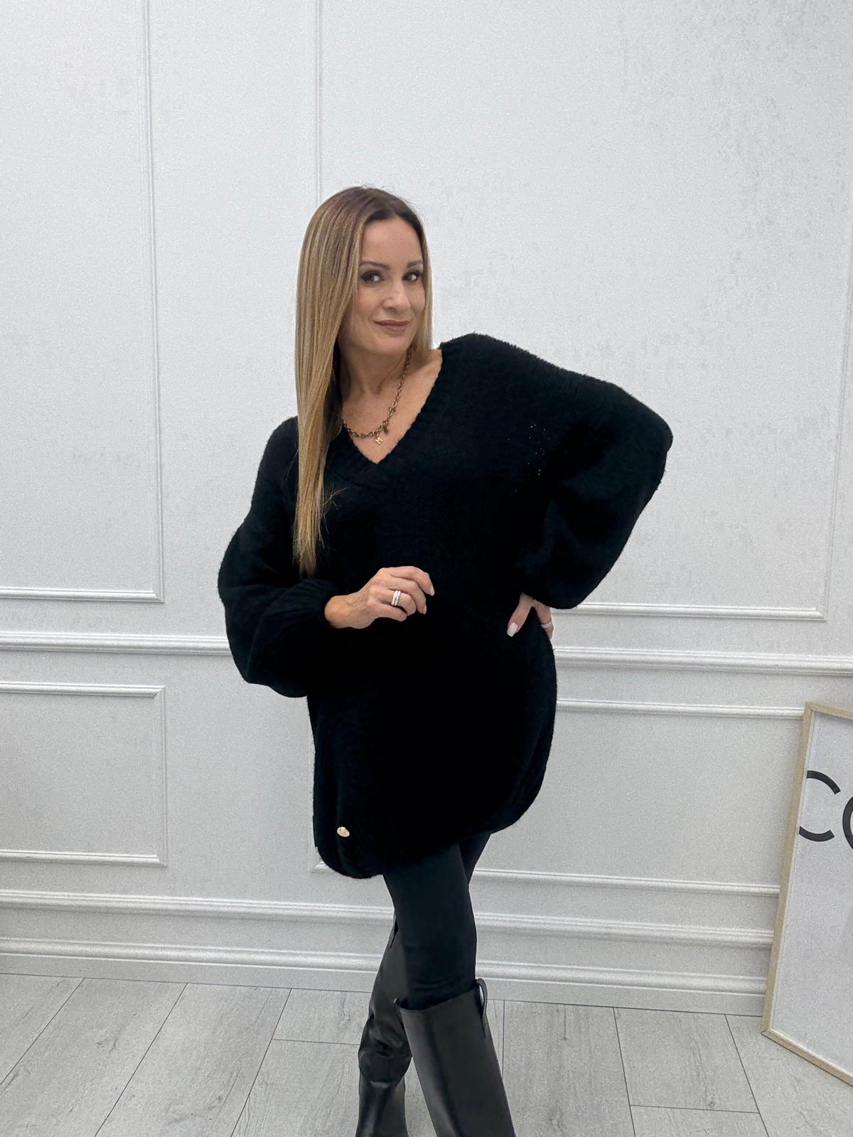 Długi Sweter Tunika Czarny Minouu