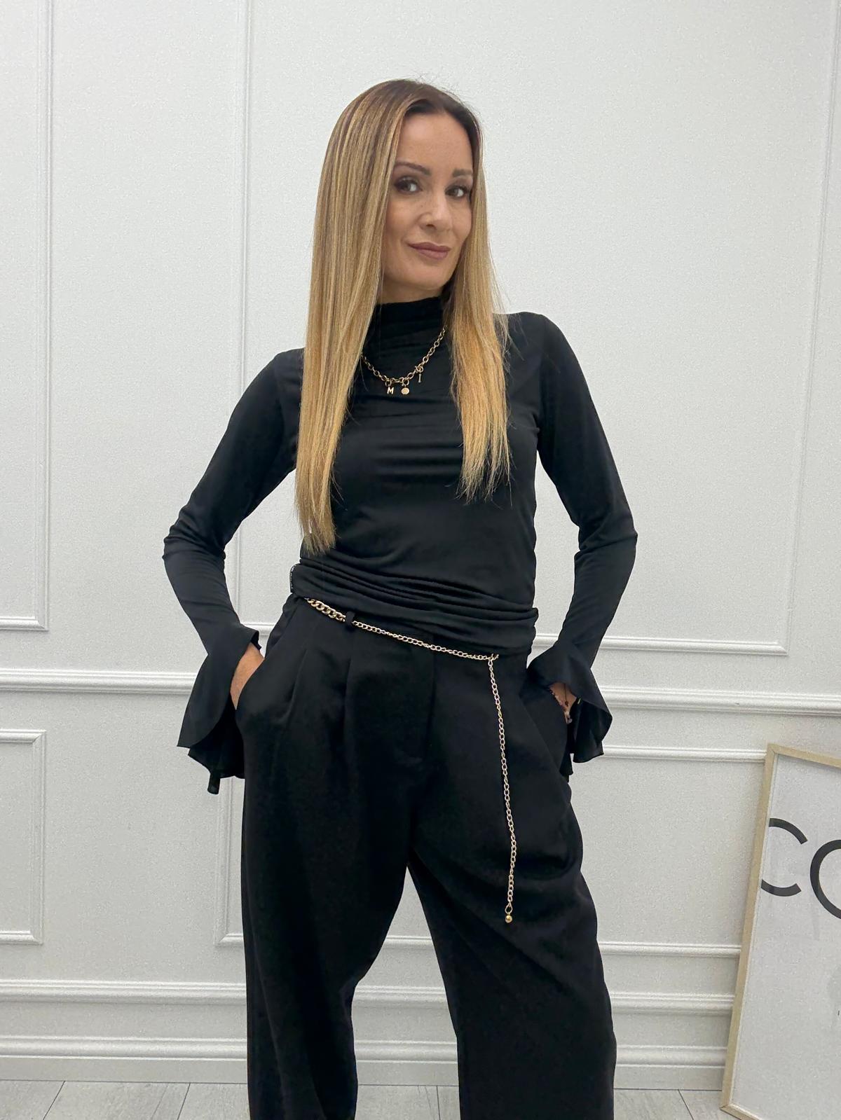 Bluzka Czarna Minouu Rękaw z Falbanką