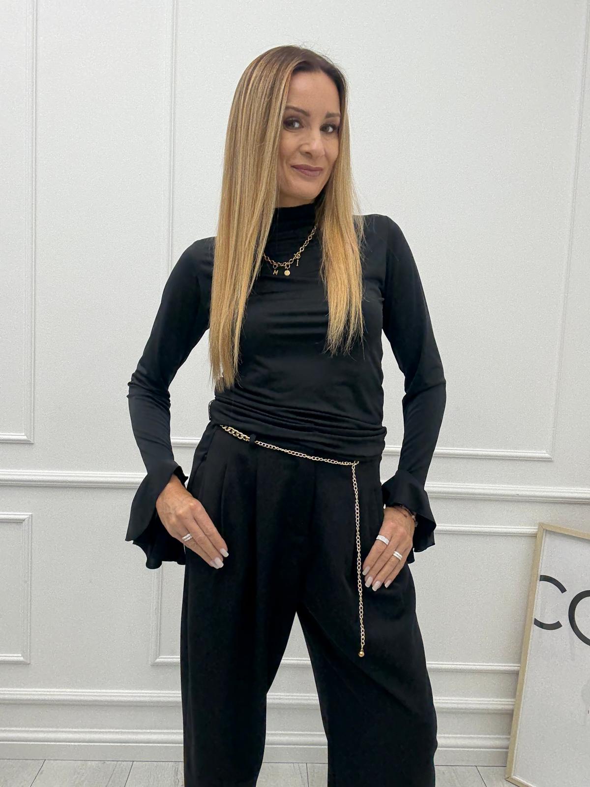 Bluzka Czarna Minouu Rękaw z Falbanką