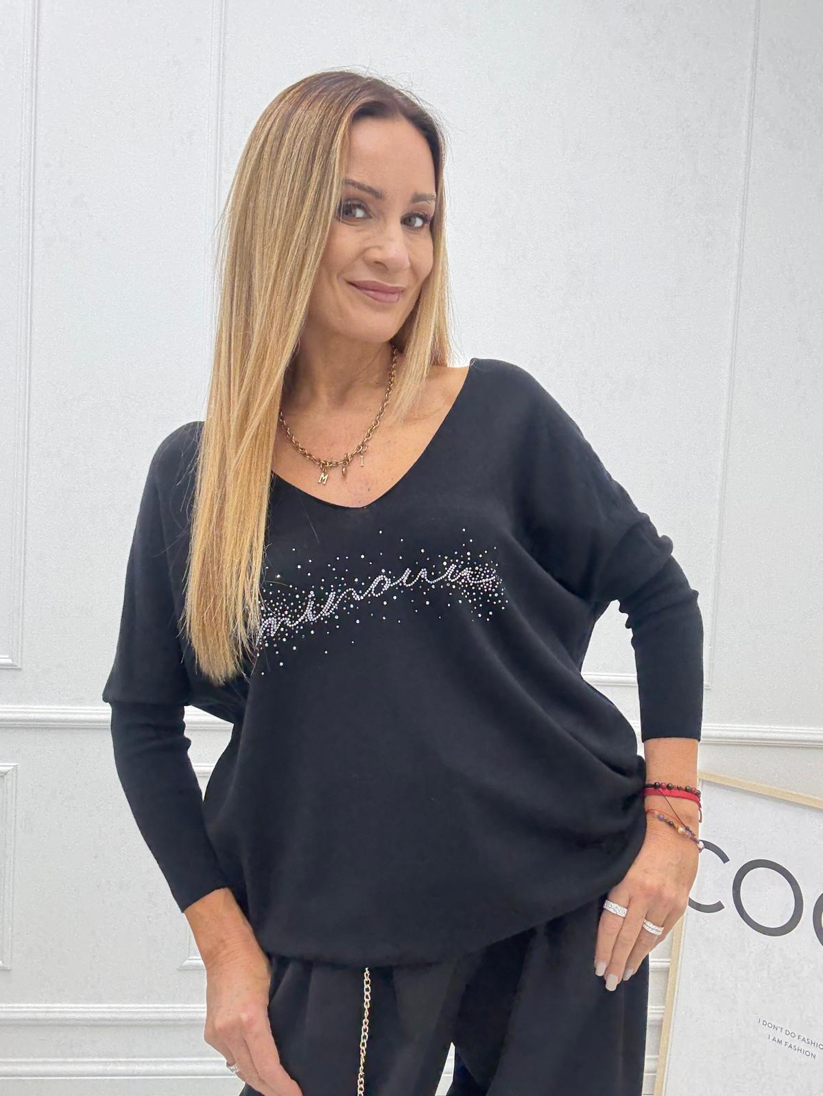 Bluzka Sweter Flora Minouu z Diamentowym Logo Czarna