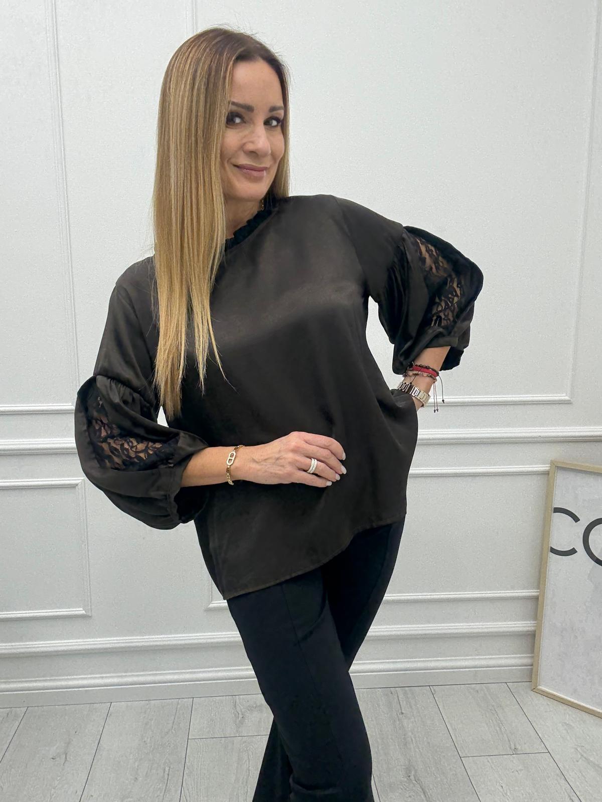 Bluzka Koszula Bufki Minouu Czekolada 