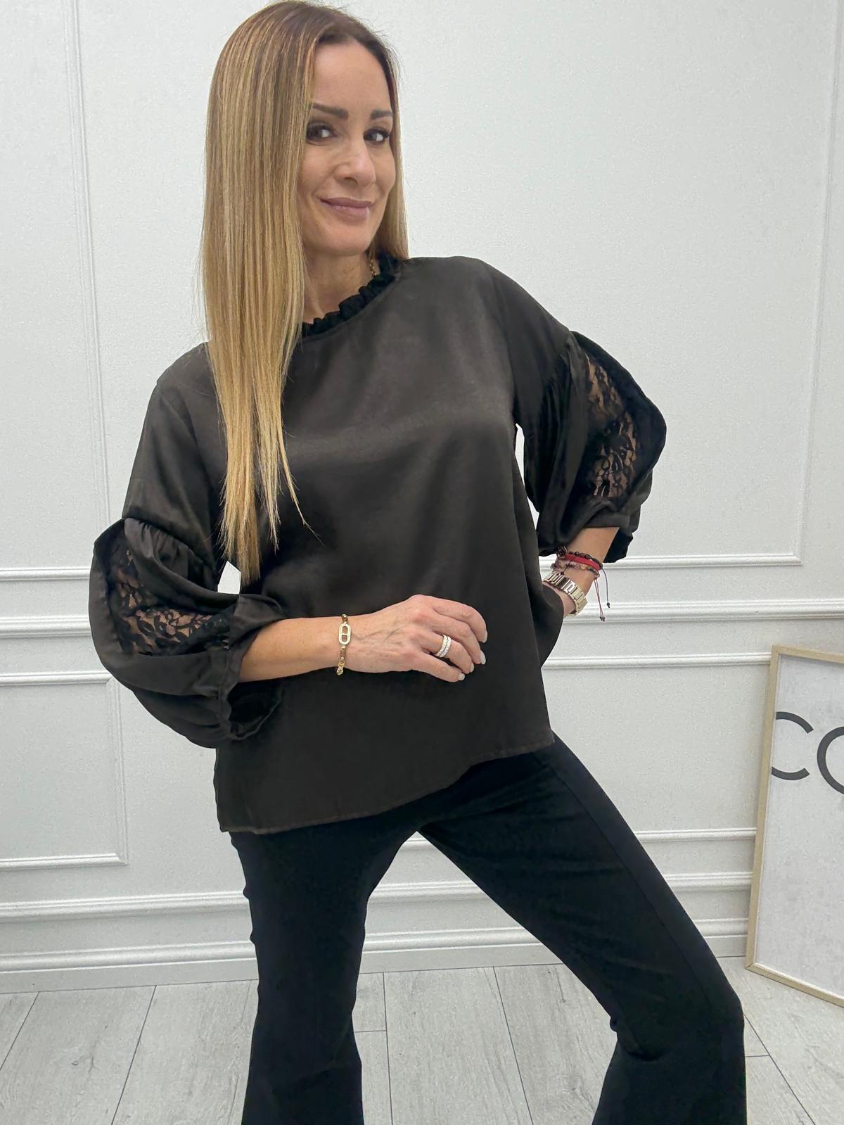 Bluzka Koszula Bufki Minouu Czekolada 