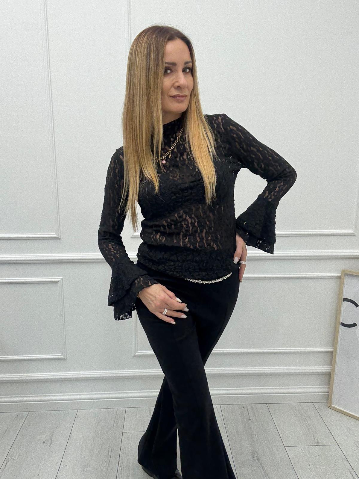  Czarna Bluzka Koronkowa Full Classy