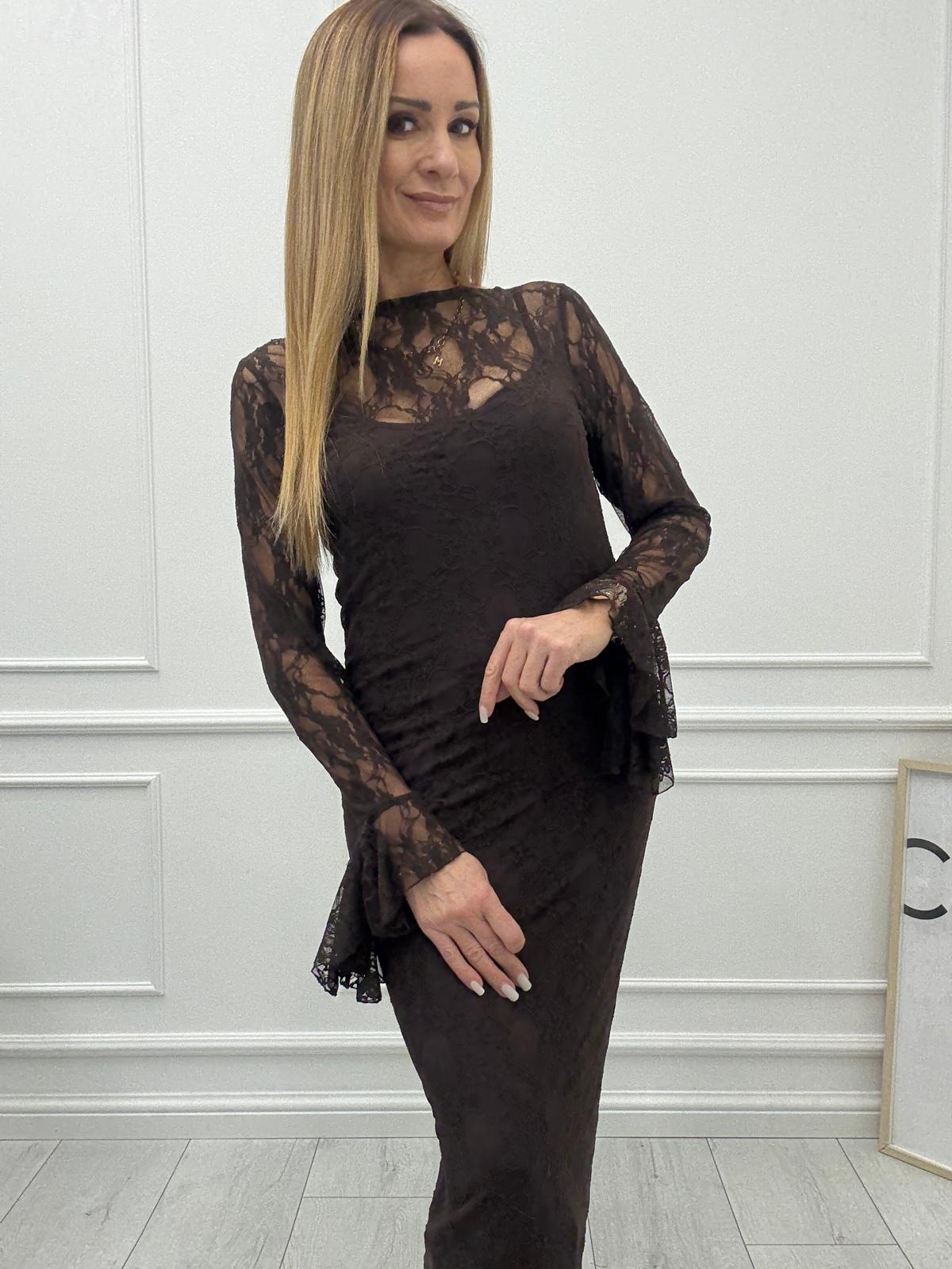 Sukienka Koronkowa Minouu Czekoladowa