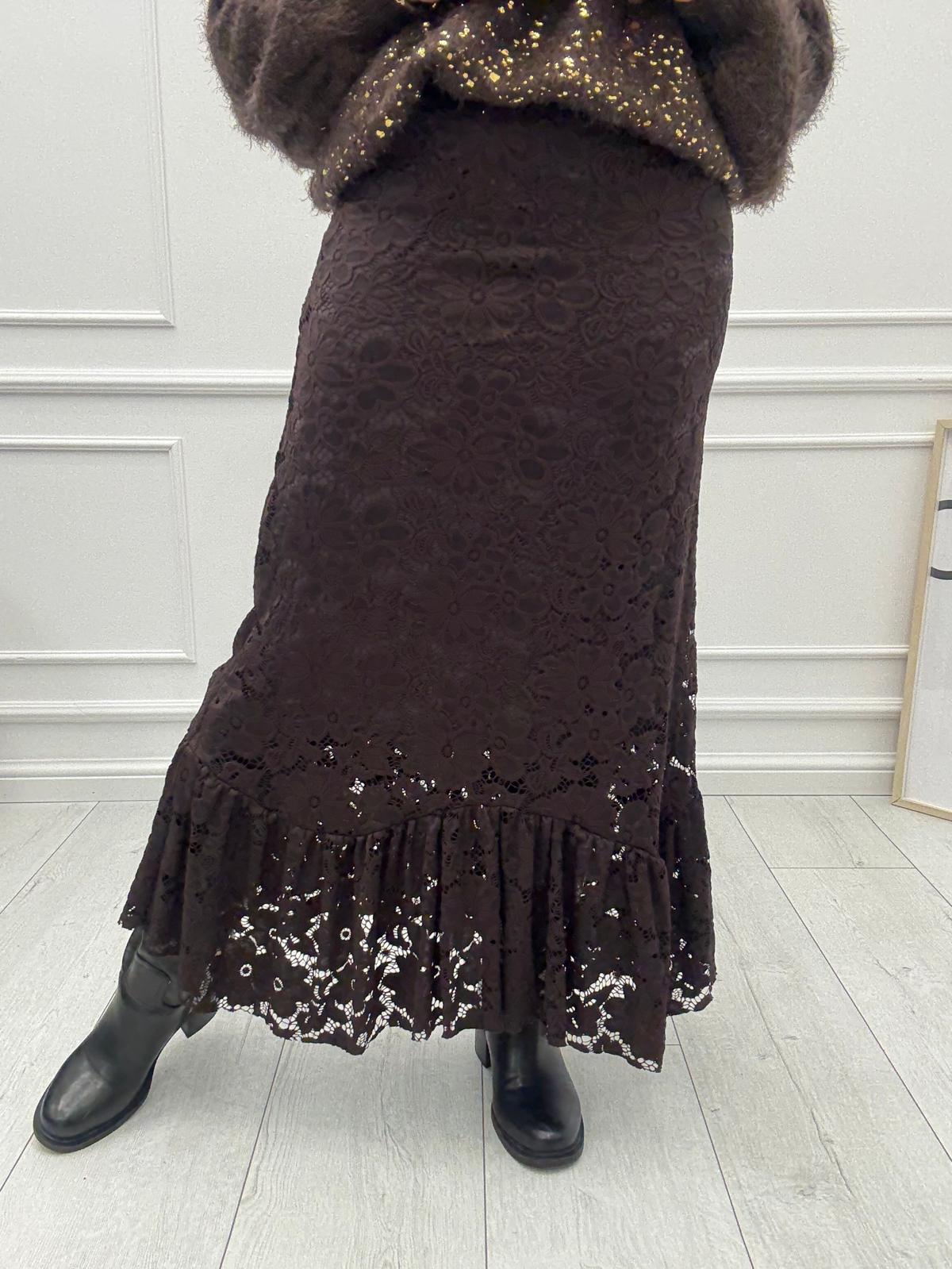 Spódnica Minouu Czekoladowa Koronkowa