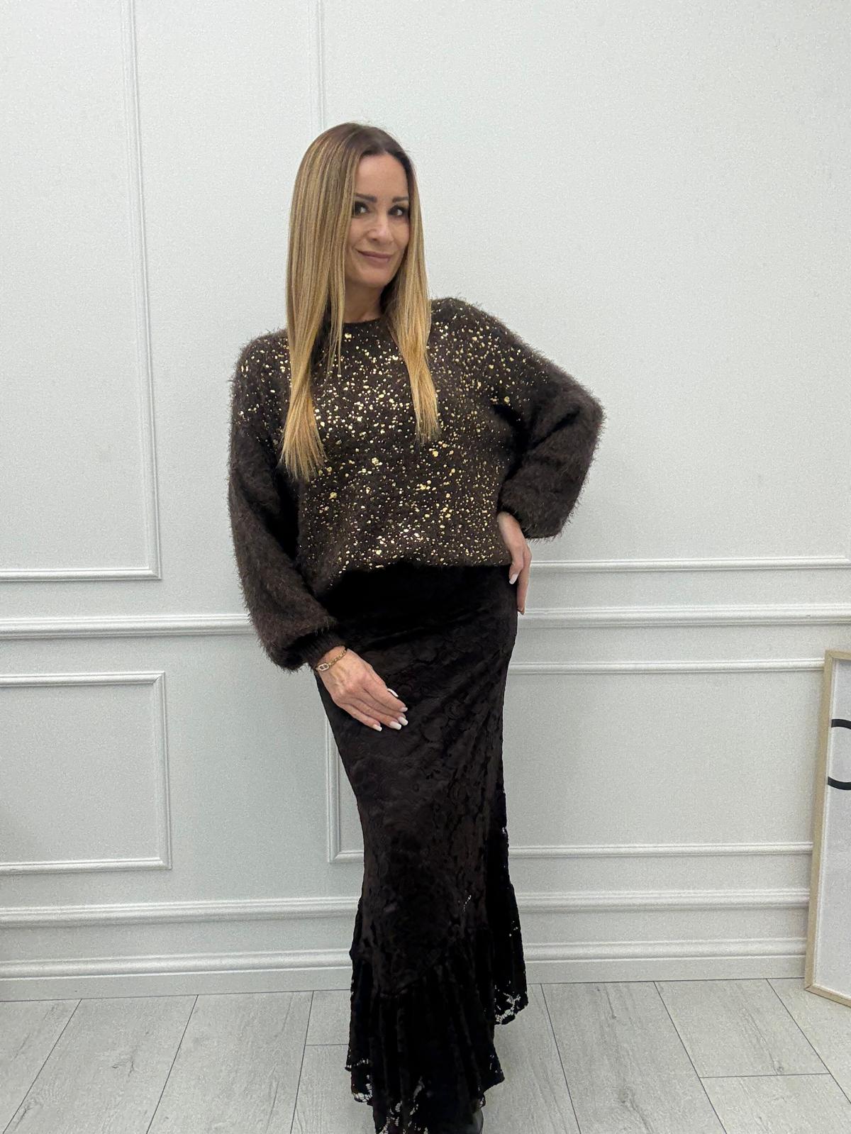 Spódnica Minouu Czekoladowa Koronkowa