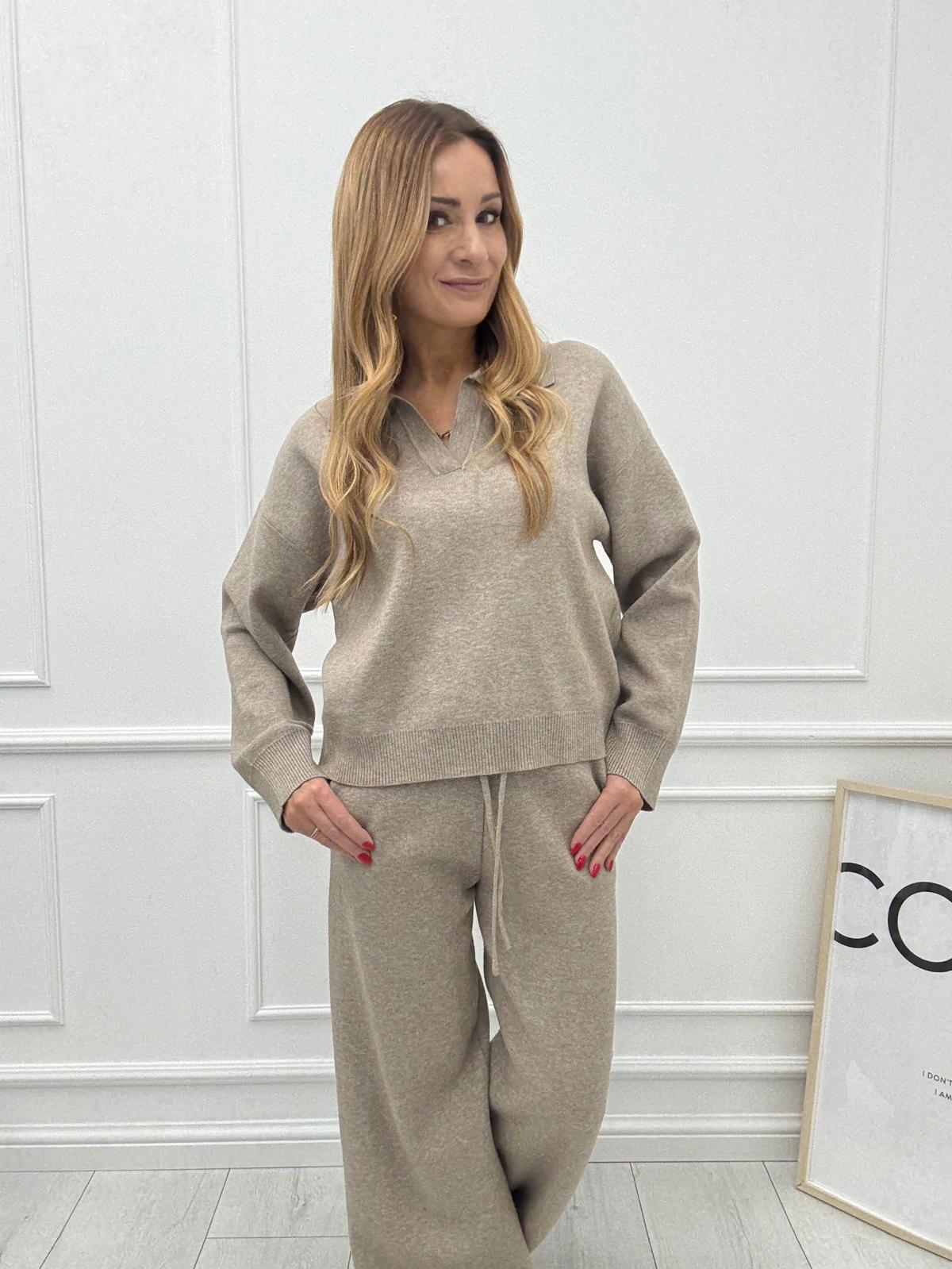 Elegancki Komplet Dresowy Beżowy Melanż