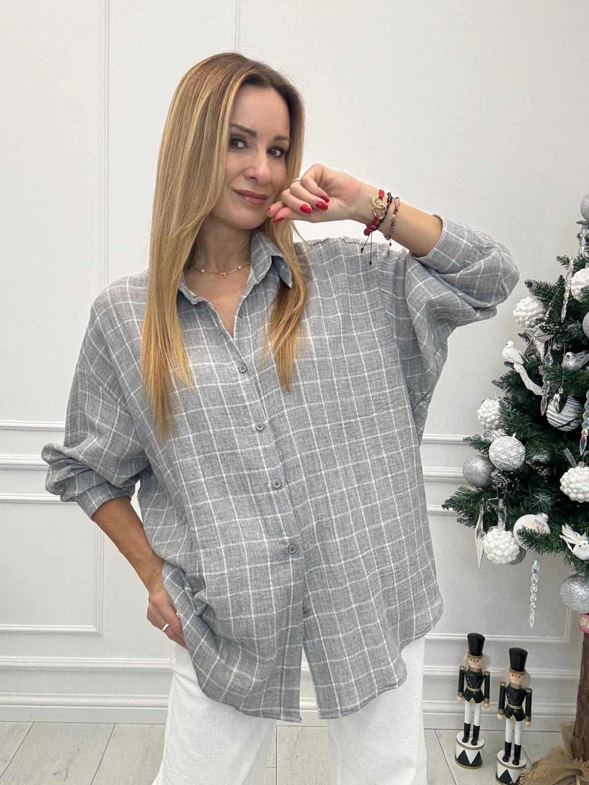  Szara Koszula w Kratę