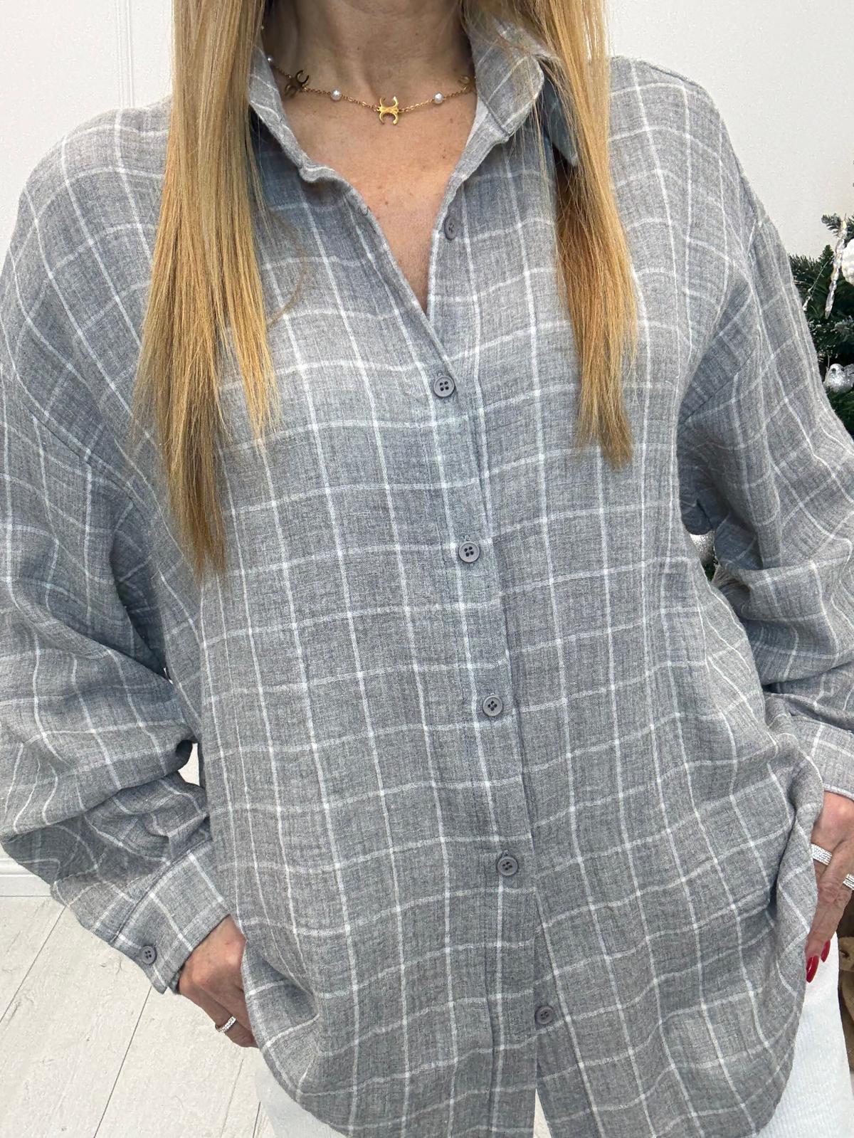  Szara Koszula w Kratę