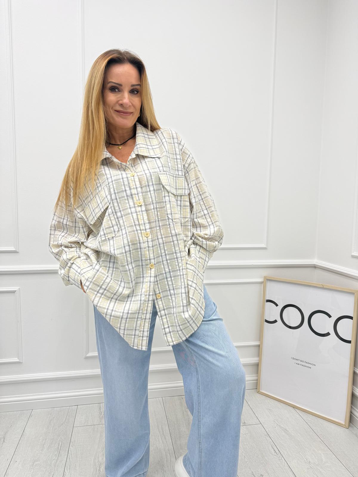  Szaro Cytrynowa Koszula w Kratę