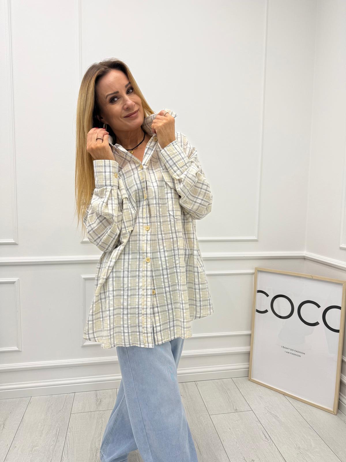  Szaro Cytrynowa Koszula w Kratę