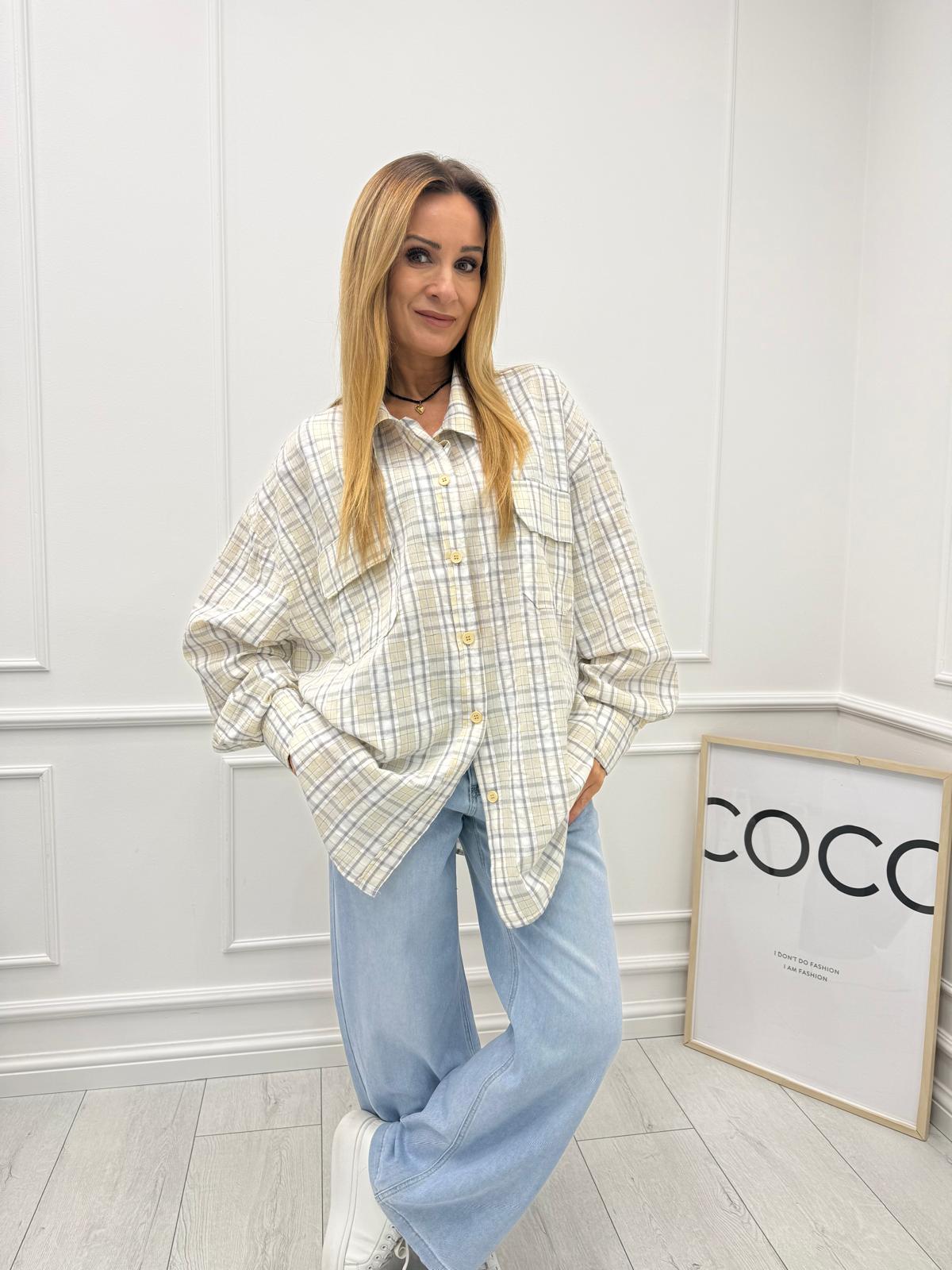  Szaro Cytrynowa Koszula w Kratę