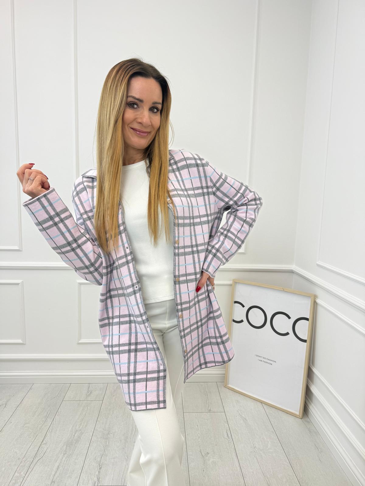 Pudrowo Szara  Koszula w Kratę Minouu