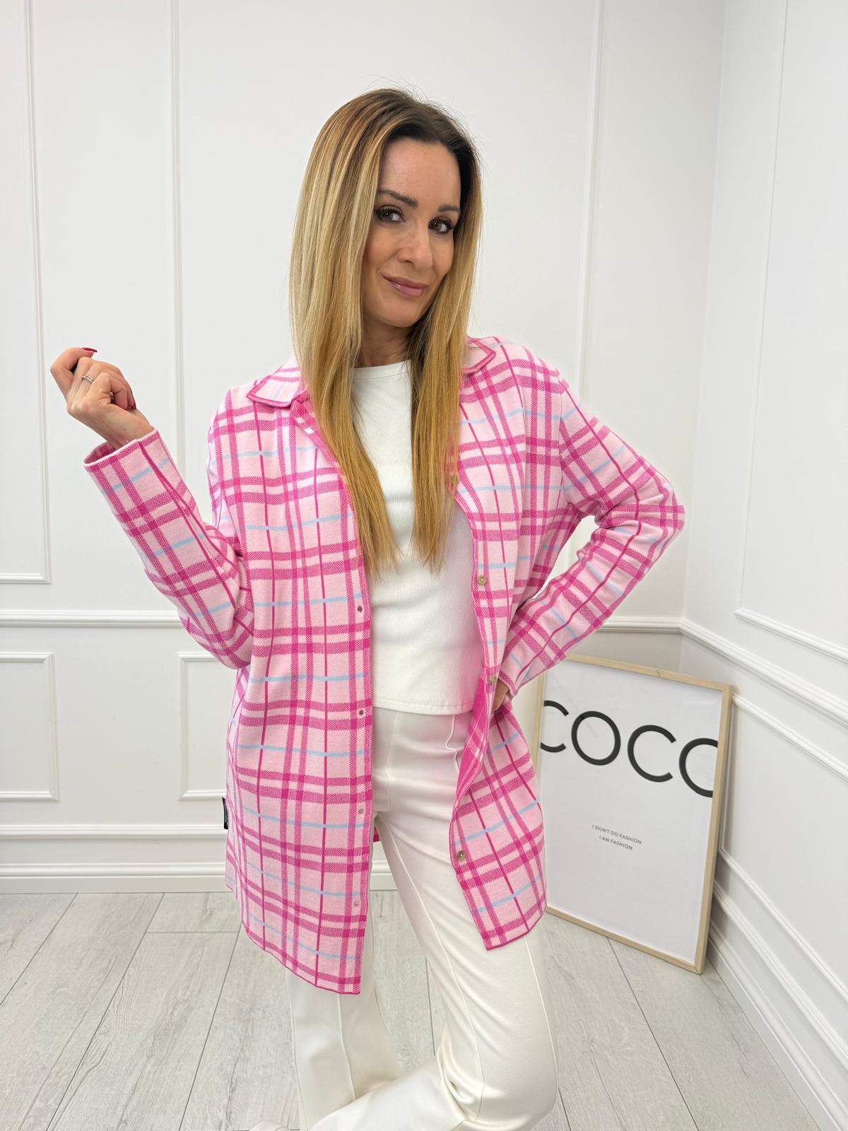 Różowo Fuksjowa  Koszula w Kratę Minouu