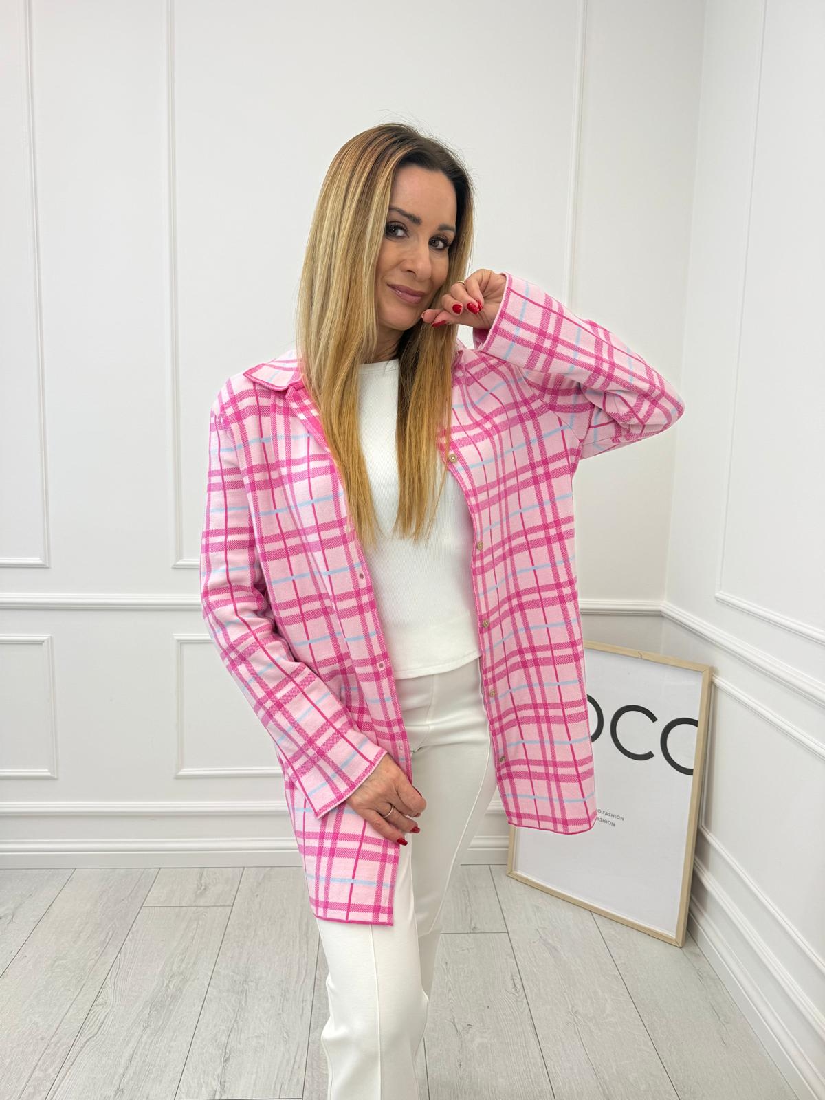 Różowo Fuksjowa  Koszula w Kratę Minouu