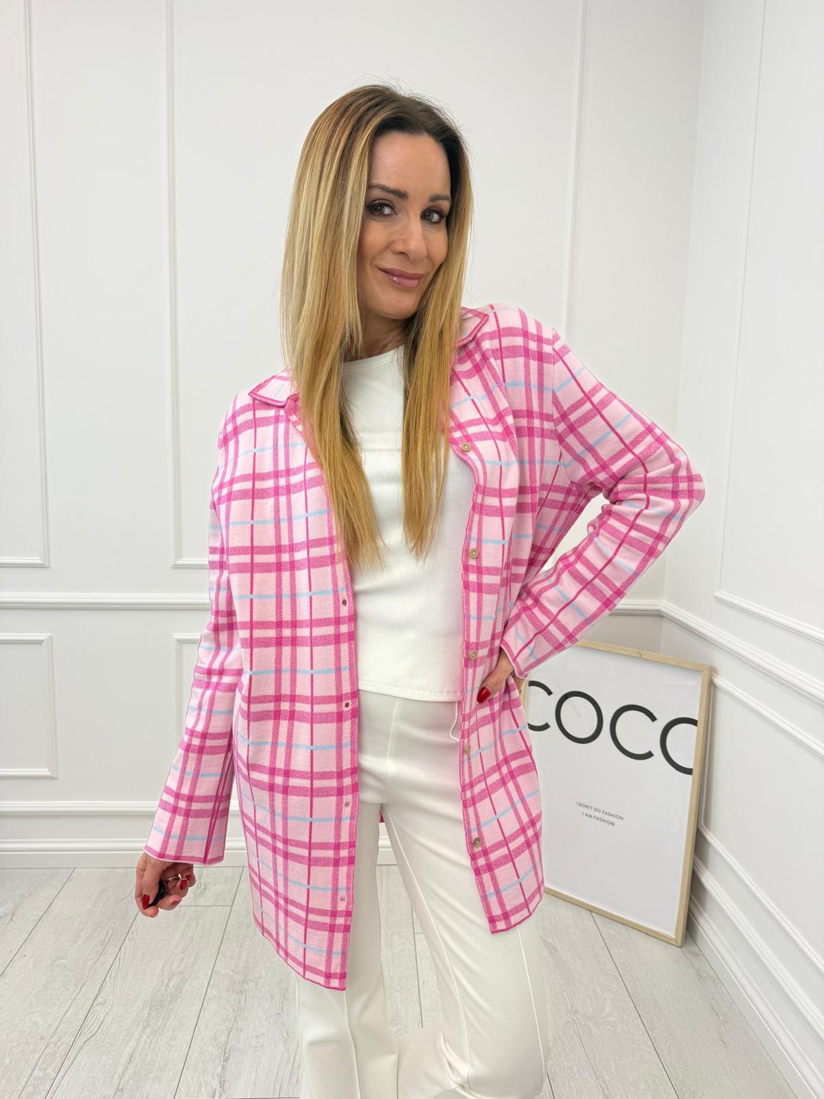 Różowo Fuksjowa  Koszula w Kratę Minouu