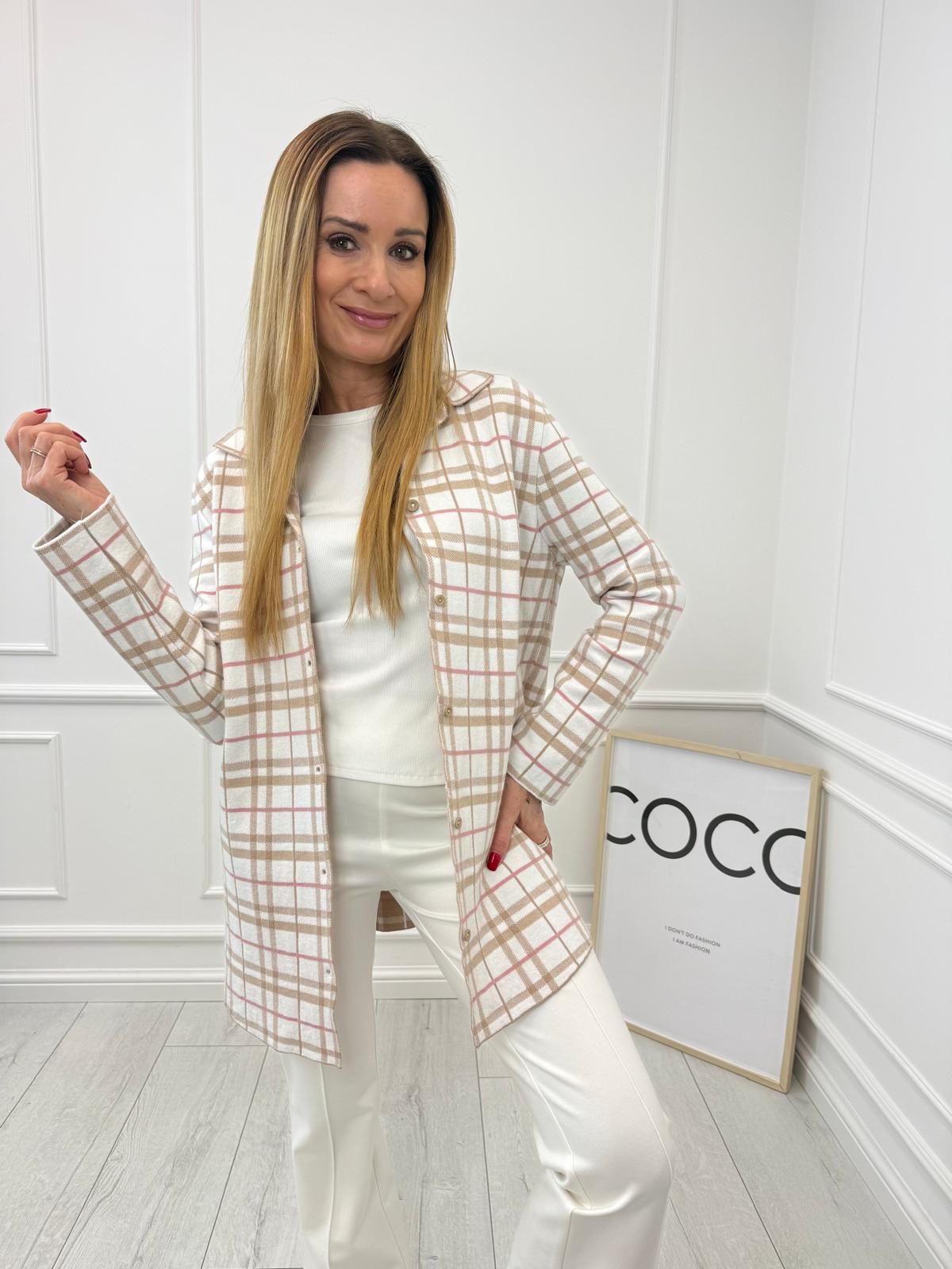 Beżowo Kokosowa Koszula w Kratę Minouu