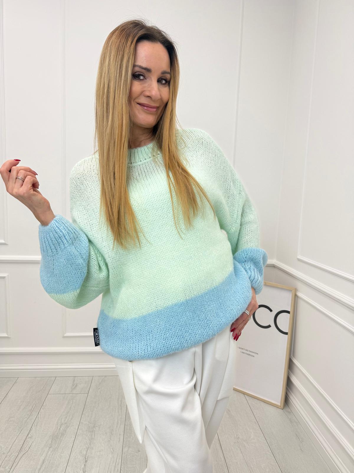  Sweter Minouu z Baby Alpaki Mięta z Błękitem 