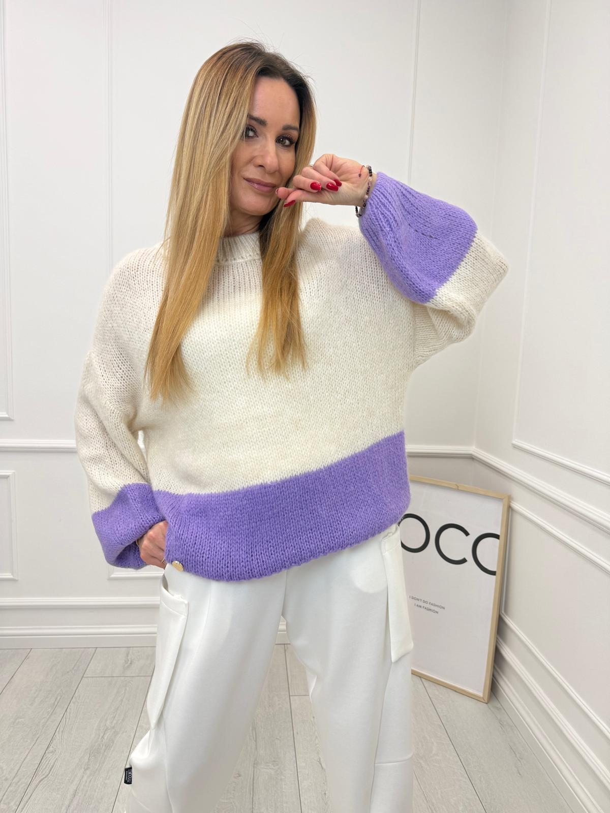  Sweter Minouu z Baby Alpaki Ecru z Lawendą