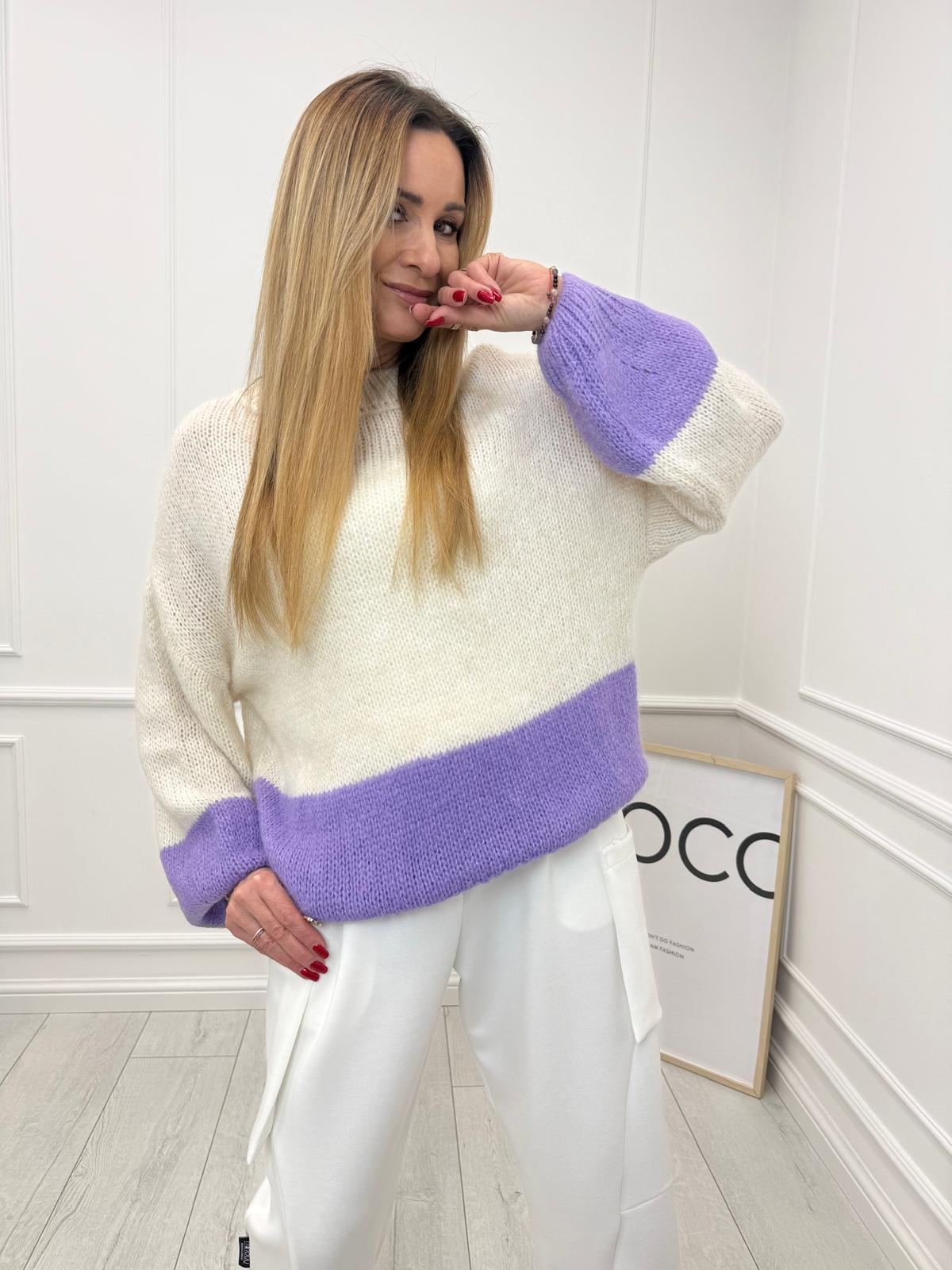  Sweter Minouu z Baby Alpaki Ecru z Lawendą