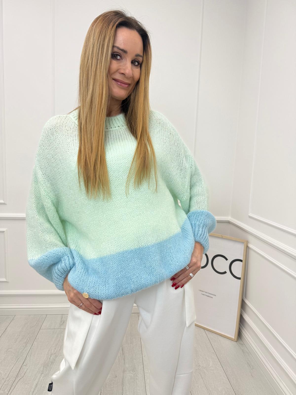  Sweter Minouu z Baby Alpaki Mięta z Błękitem 