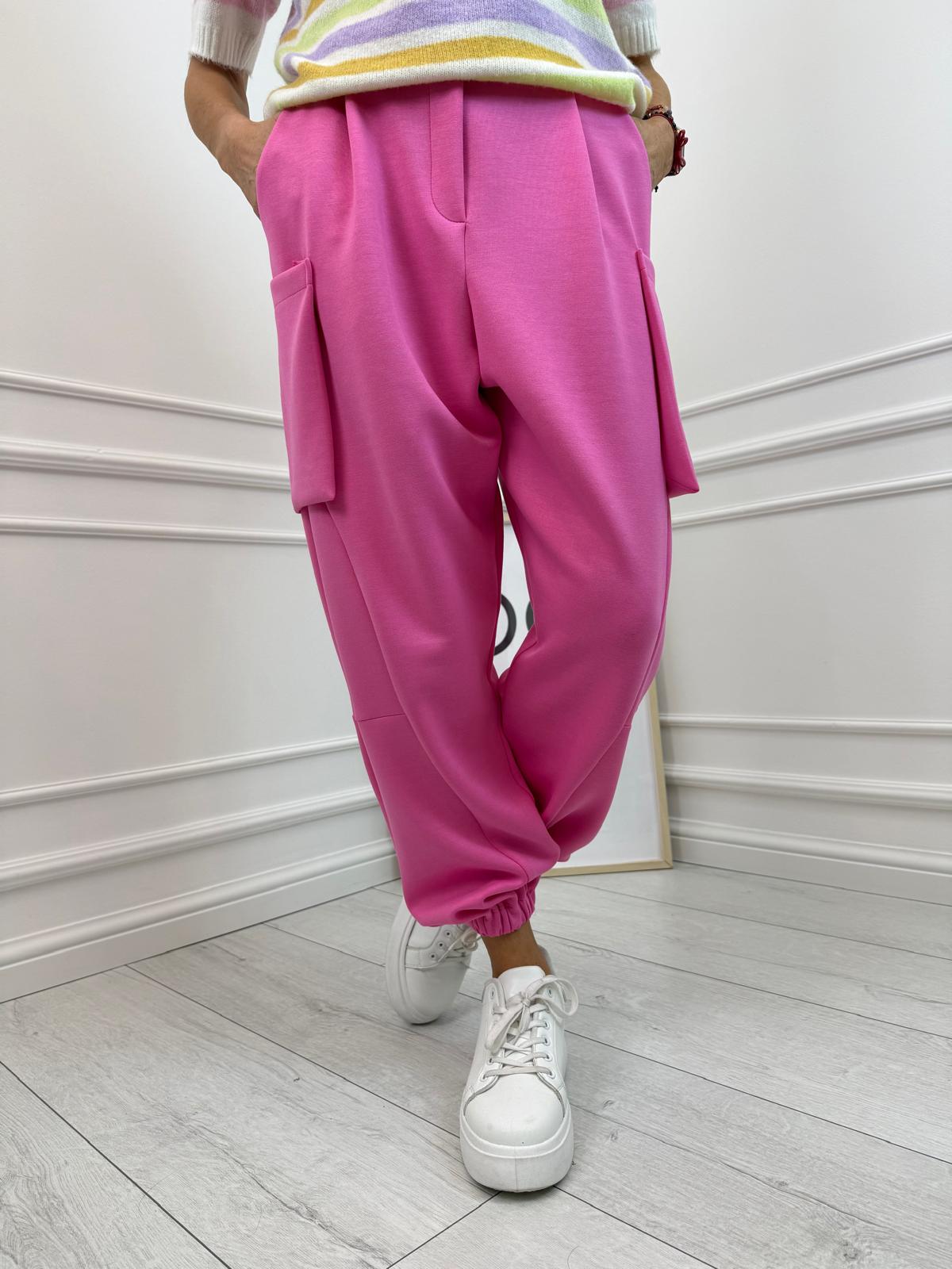 Różowe Spodnie Minouu Jogger z Kieszeniami