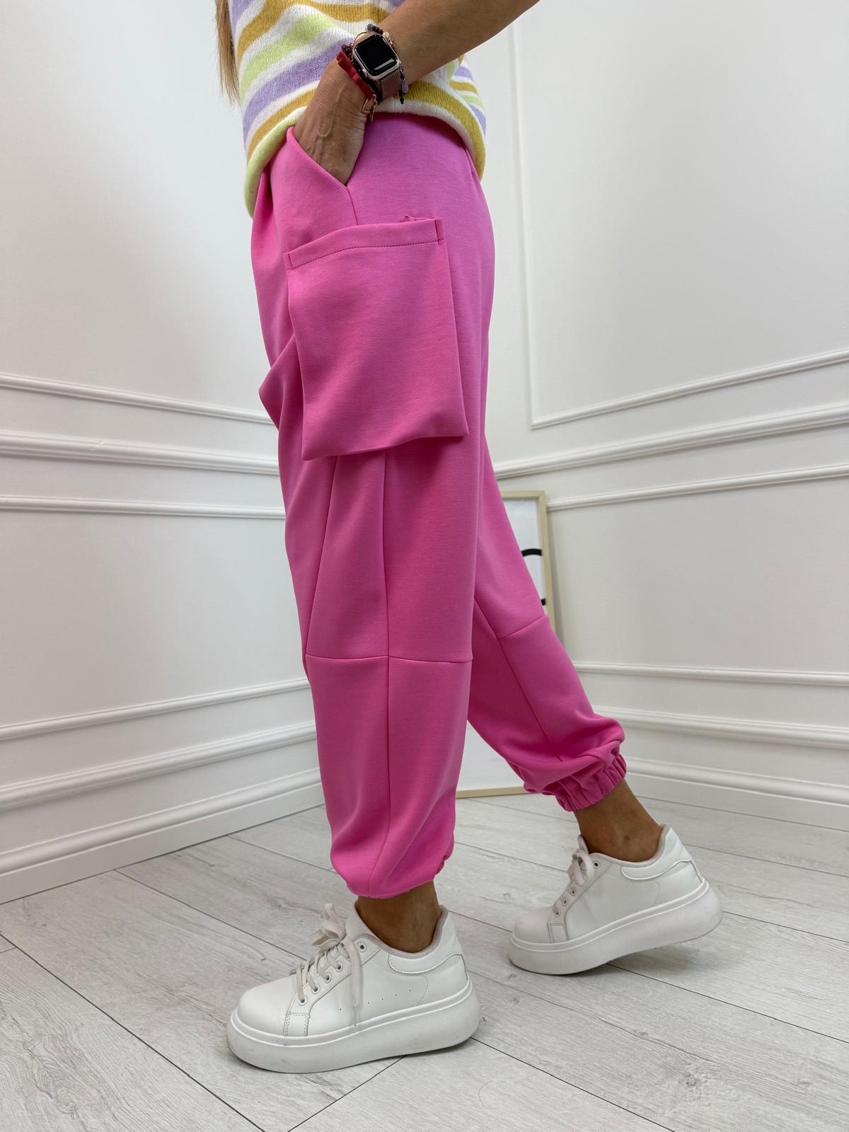 Różowe Spodnie Minouu Jogger z Kieszeniami