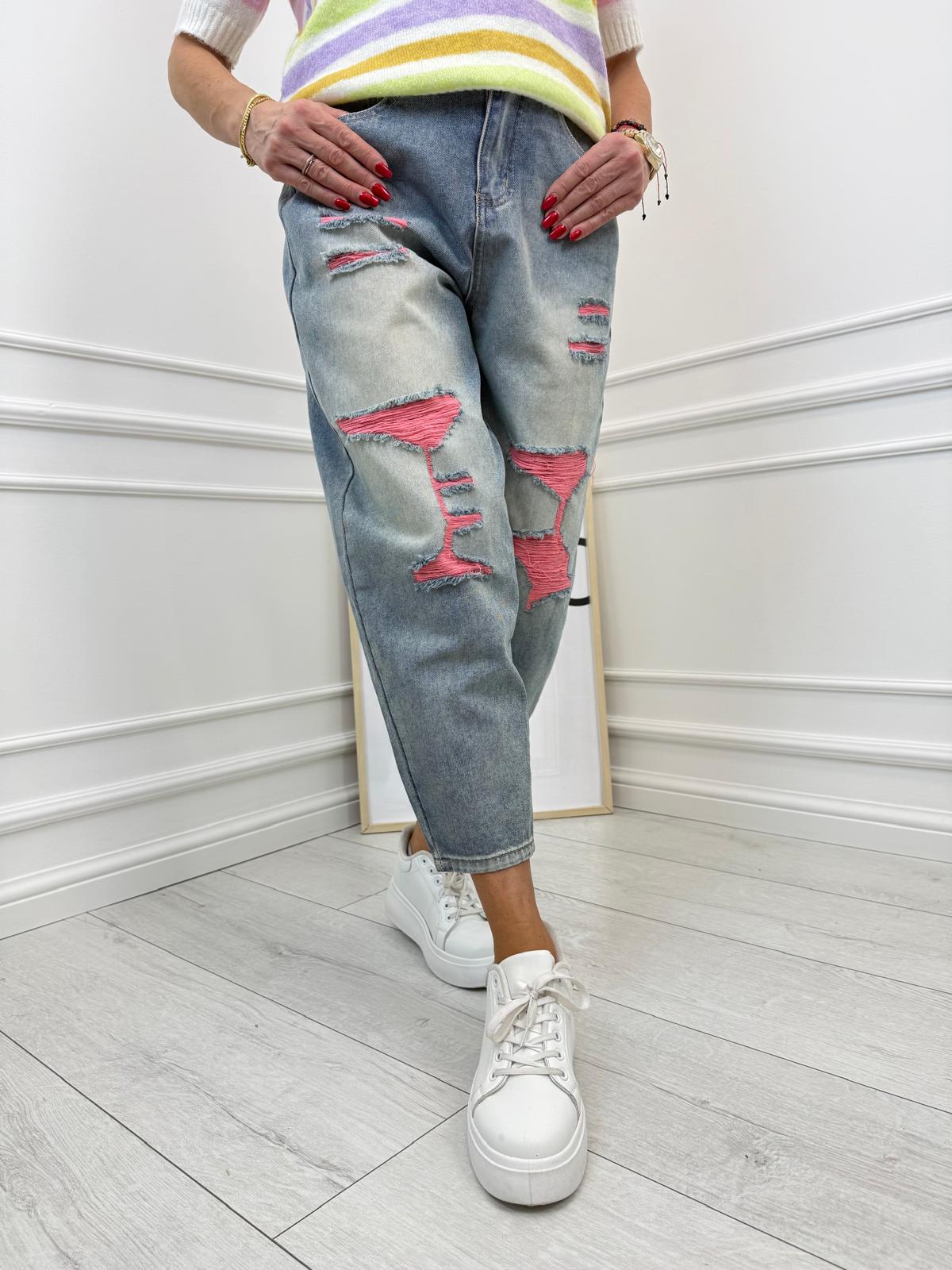 Spodnie Jeans z Różowymi Przetarciami