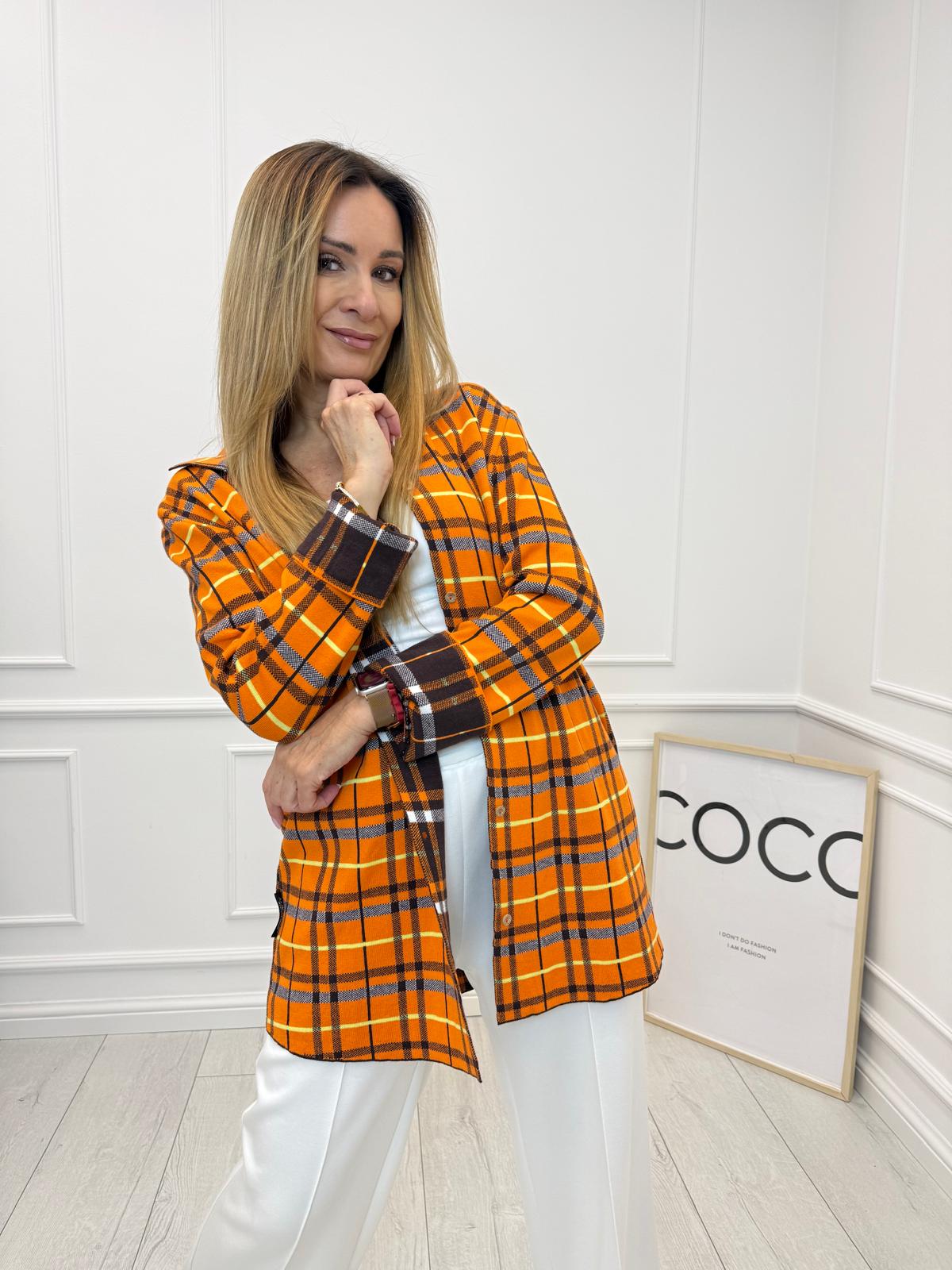 Pomarańczowa Brązowa Koszula w Kratę Minouu 