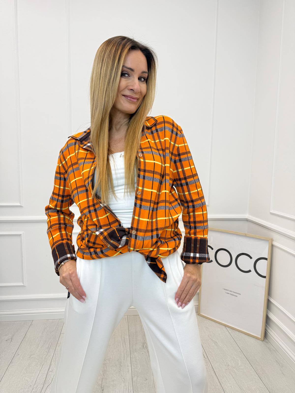 Pomarańczowa Brązowa Koszula w Kratę Minouu 