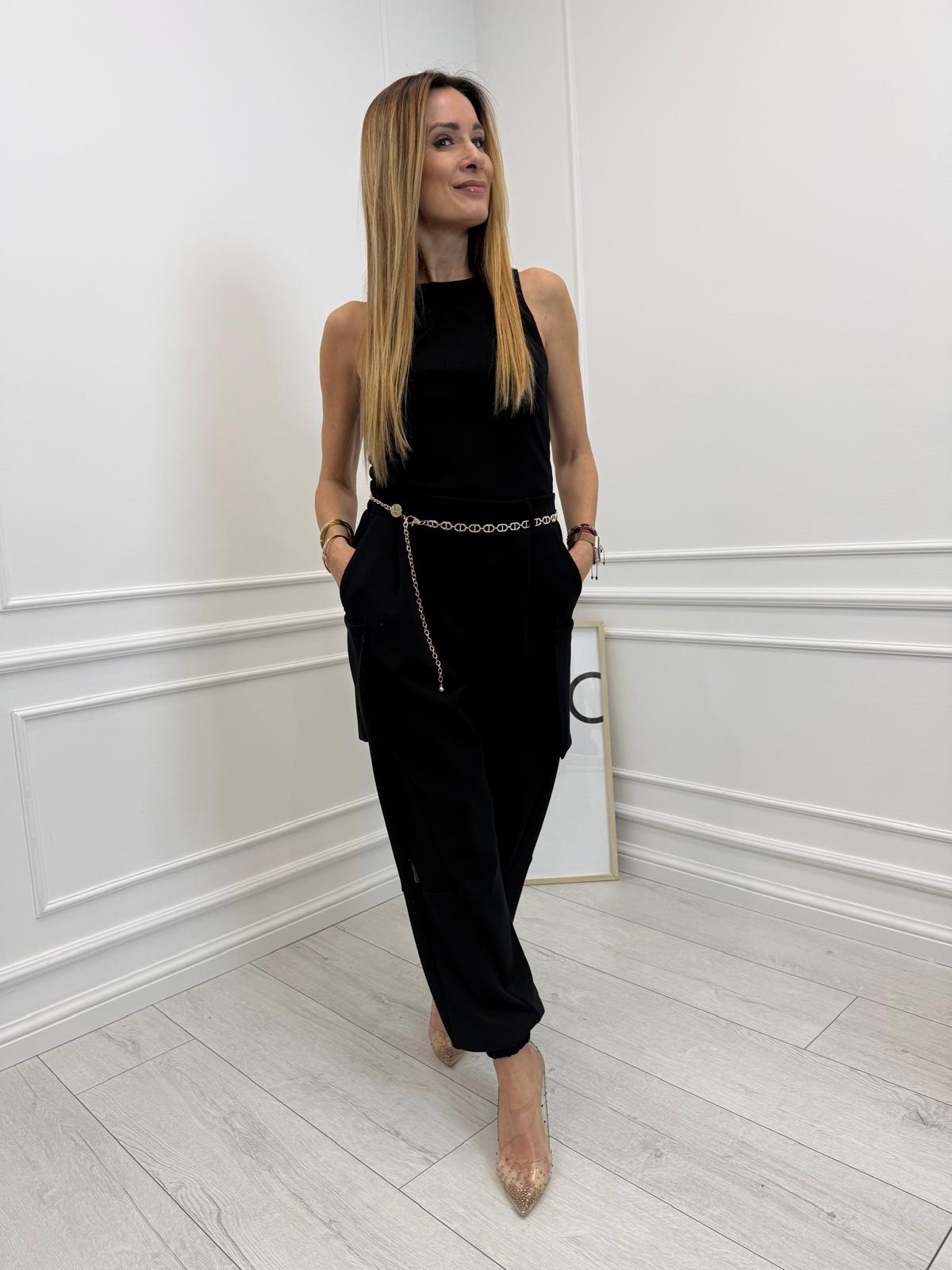 Czarne Spodnie Minouu Jogger z Kieszeniami