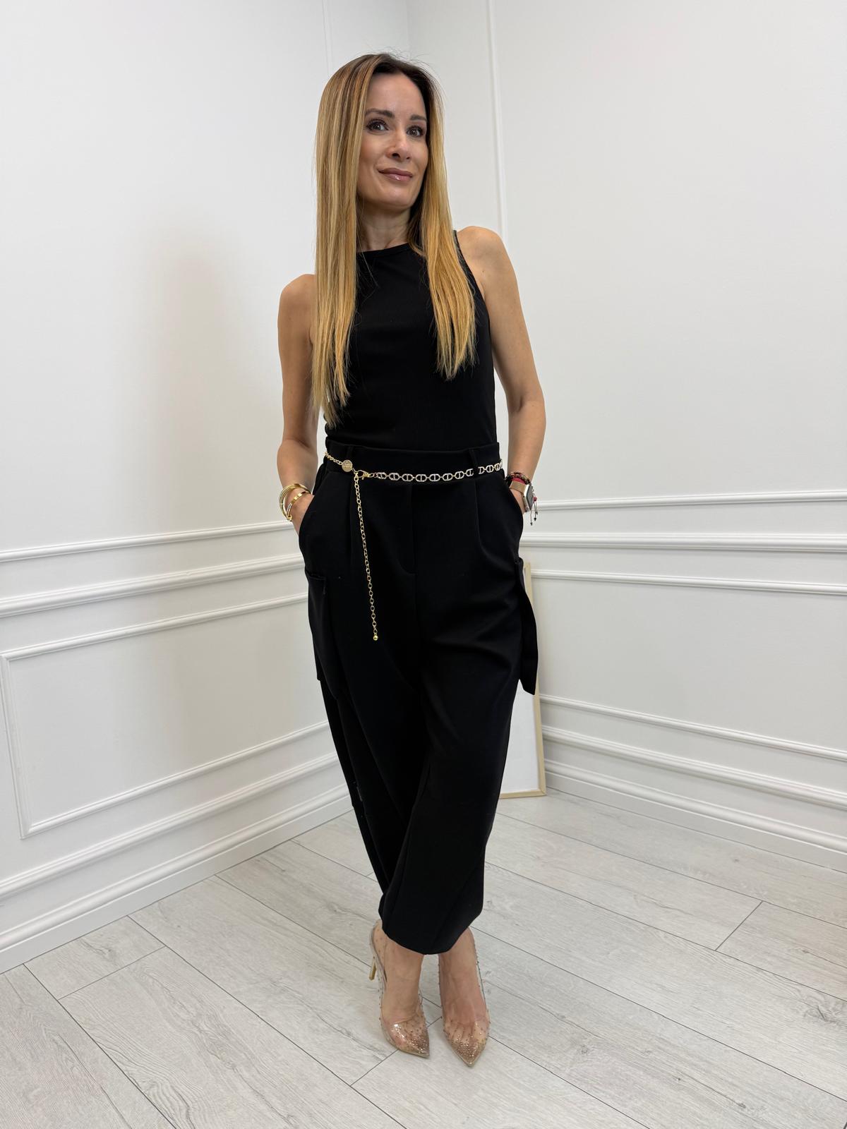 Czarne Spodnie Minouu Jogger z Kieszeniami