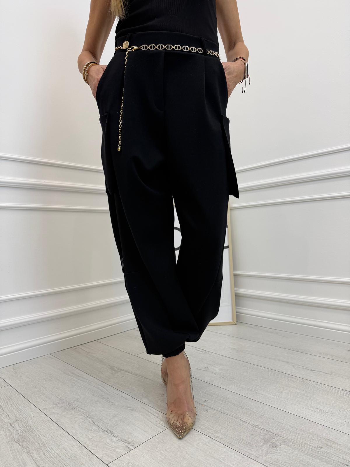 Czarne Spodnie Minouu Jogger z Kieszeniami